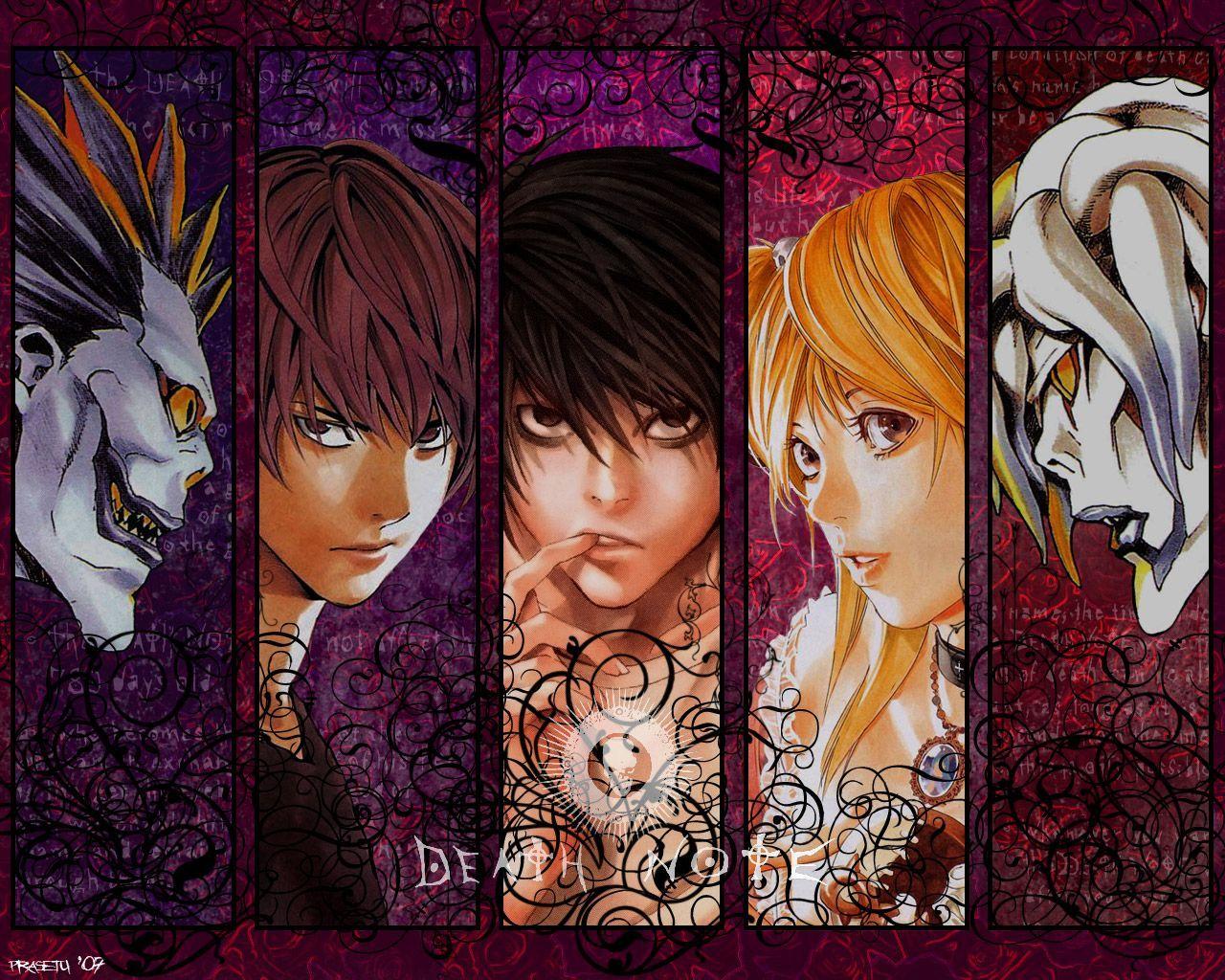 1280x1024 I like how L is in the middle. Death Note. Death note