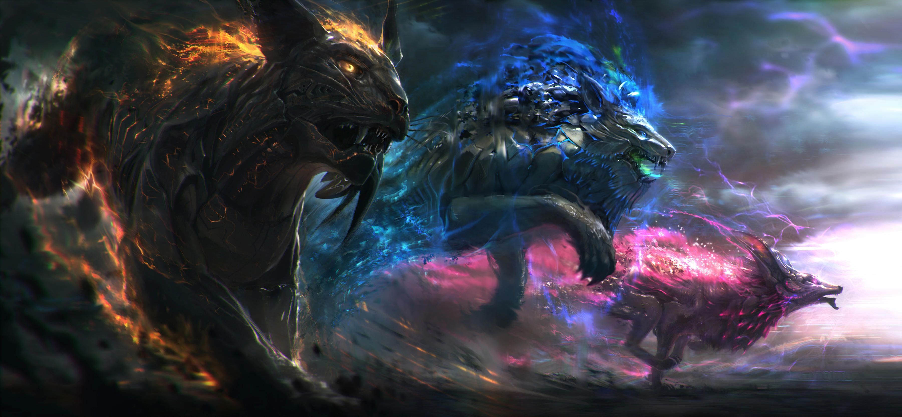 3601x1666 Mythical Creatures Wallpaper