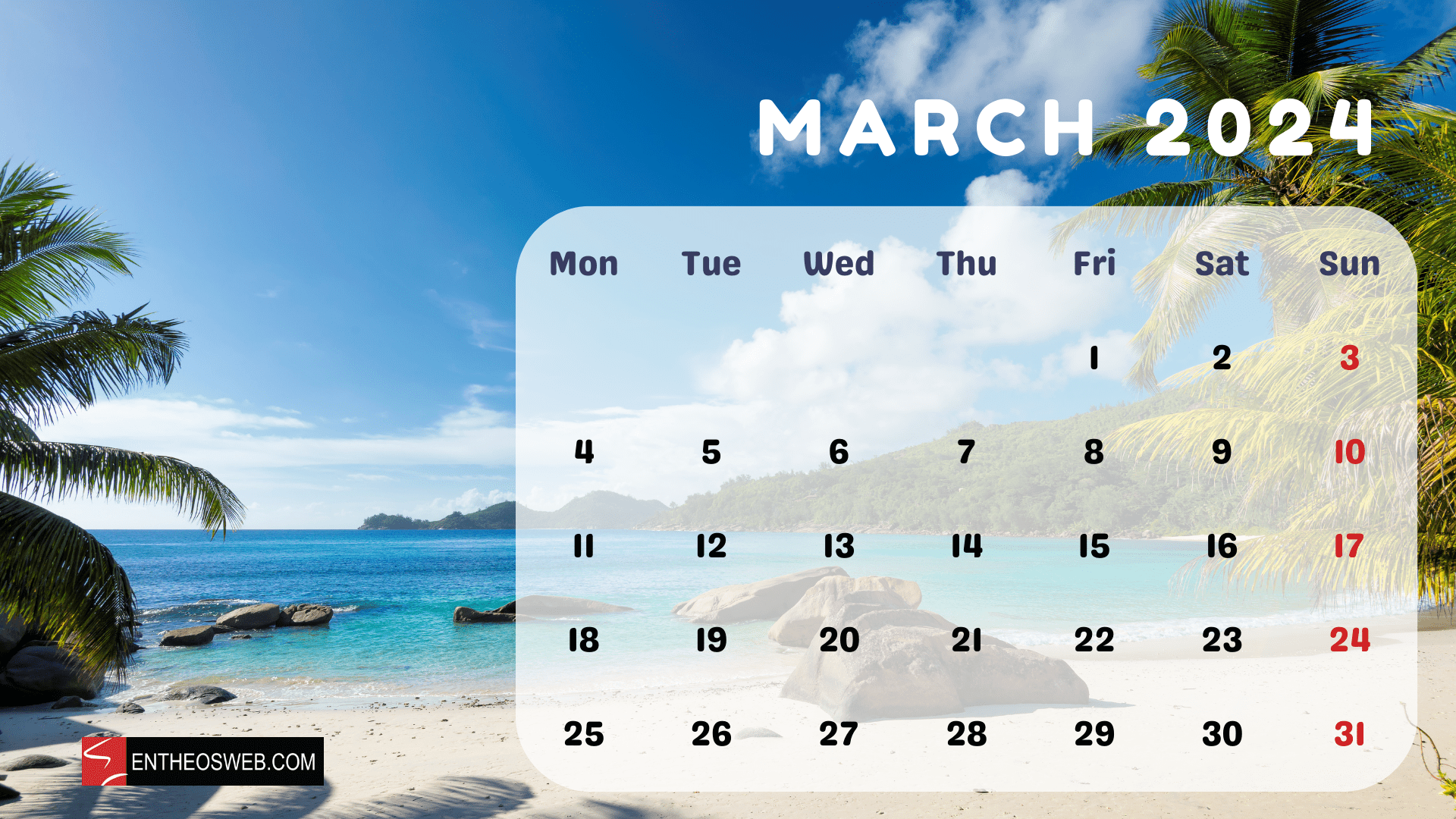 1920x1080 Beaches 2024 Calendar