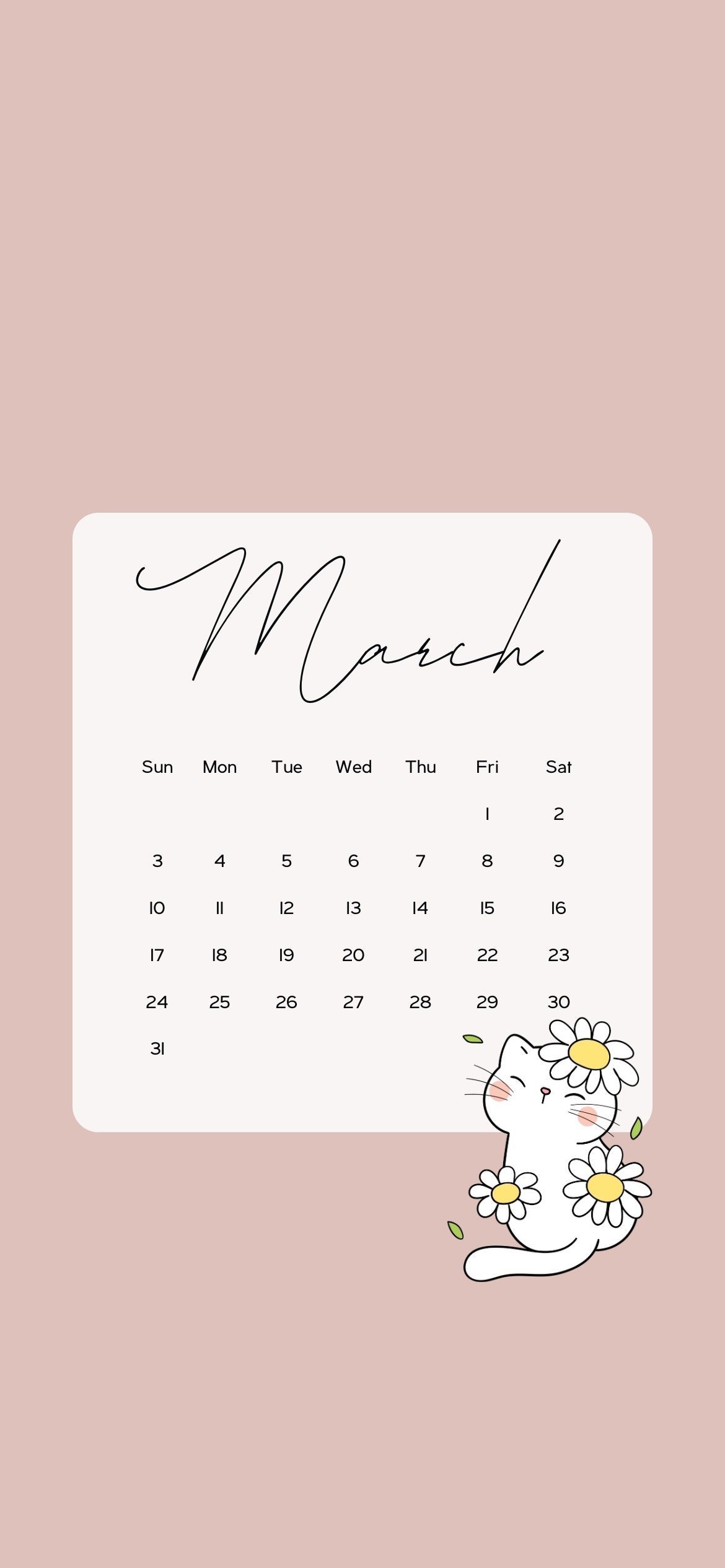 1170x2532 March Calendar Wallpaper Cute