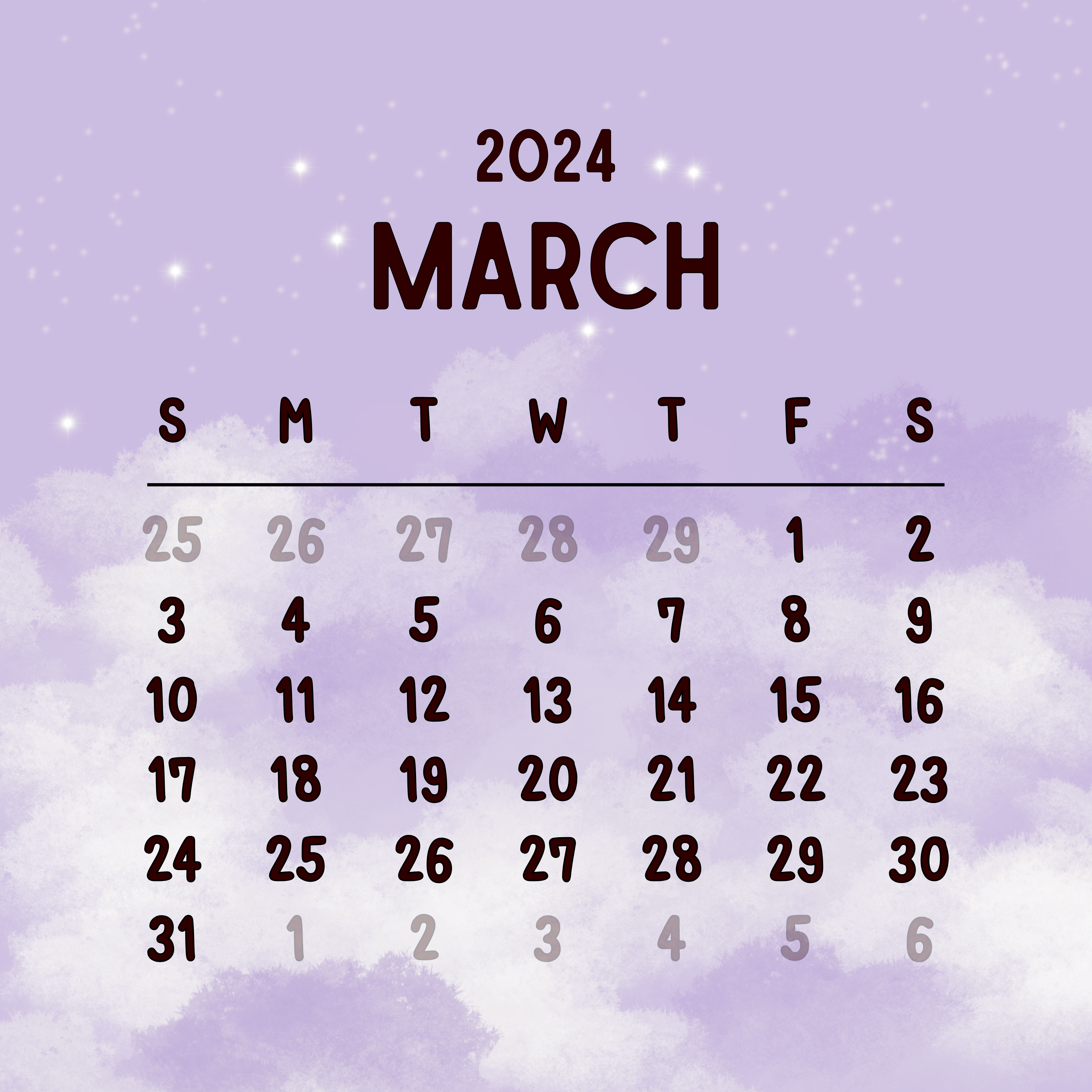 5000x5000 Monthly Calendar March Calendar