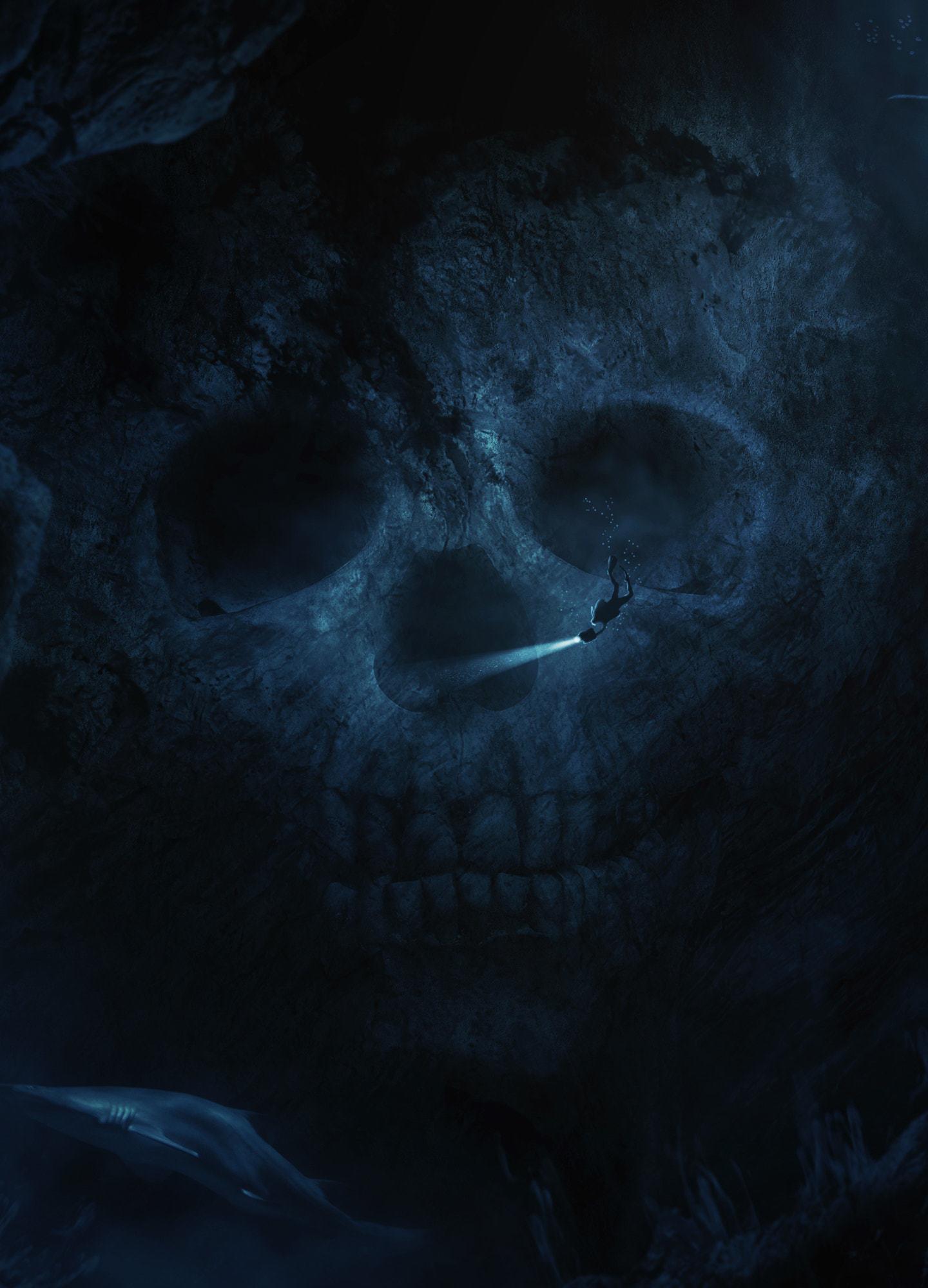 1440x2000 Download 1440x2960 wallpaper skull, dark, underwater, dive