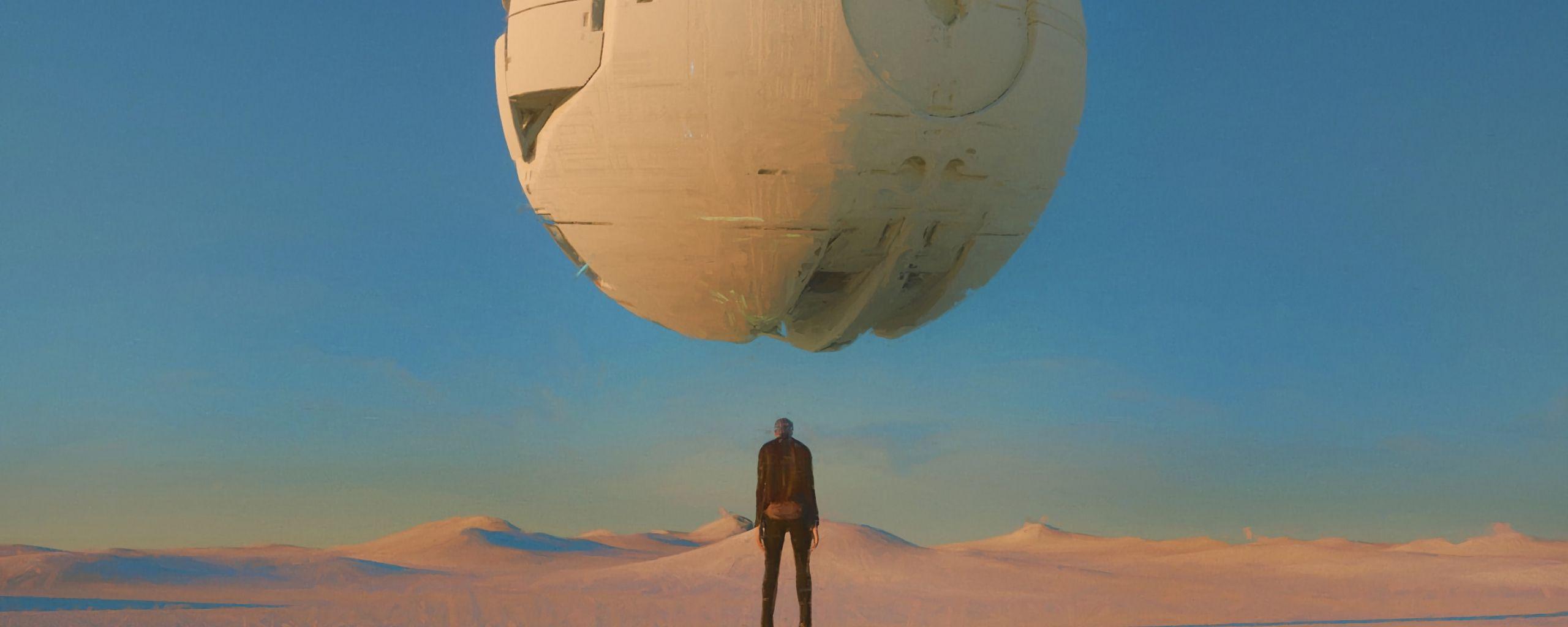 2560x1024 Download wallpaper 2560x1024 space ship, man, futurism, art