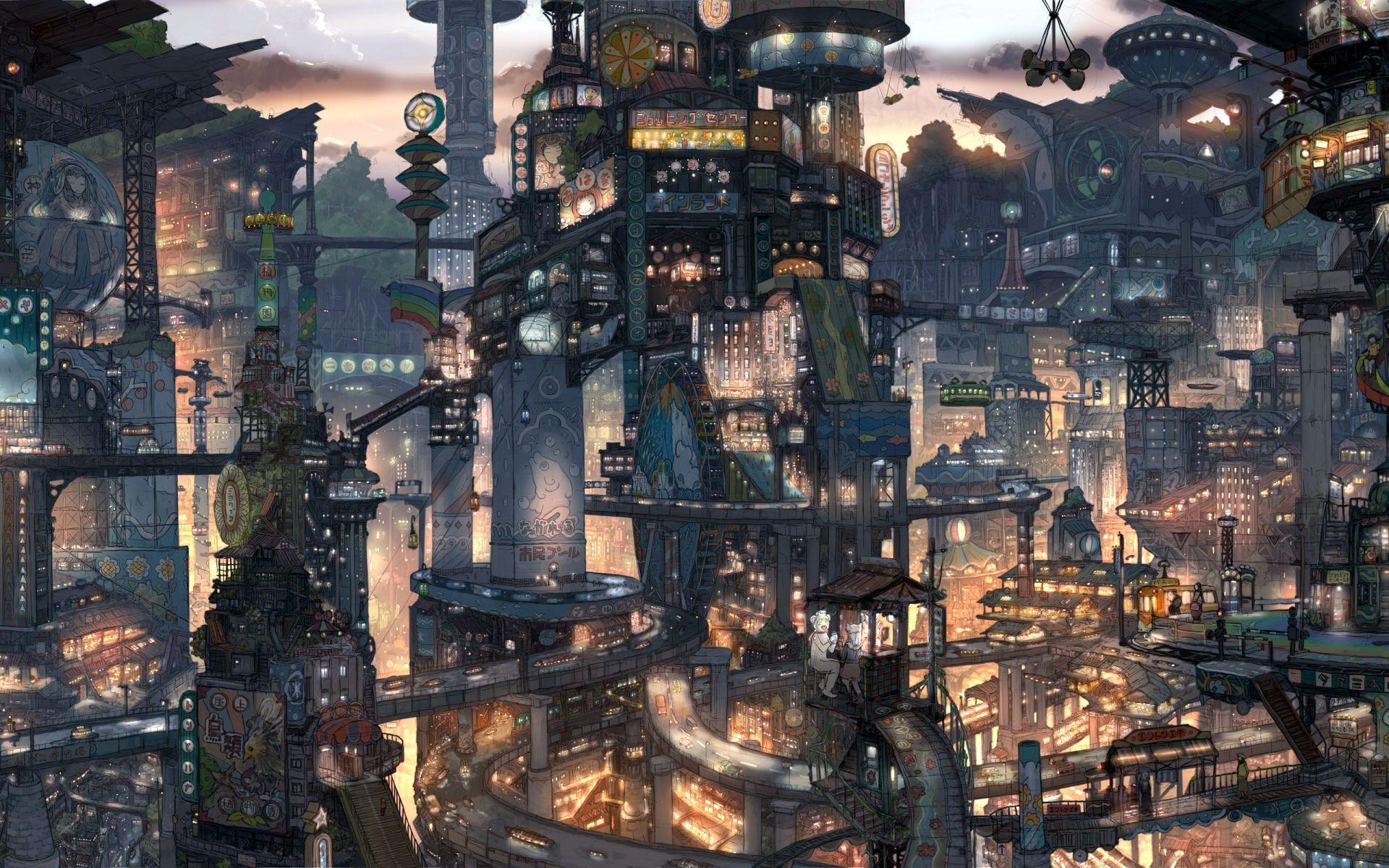 1920x1200 Anime City Wallpaper