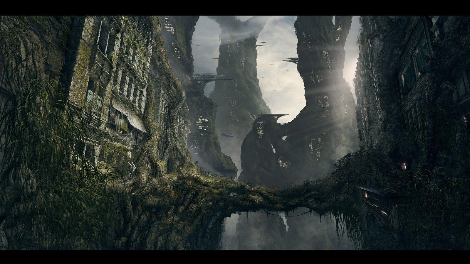 1600x900 futuristic nature overgrown wallpaper and background