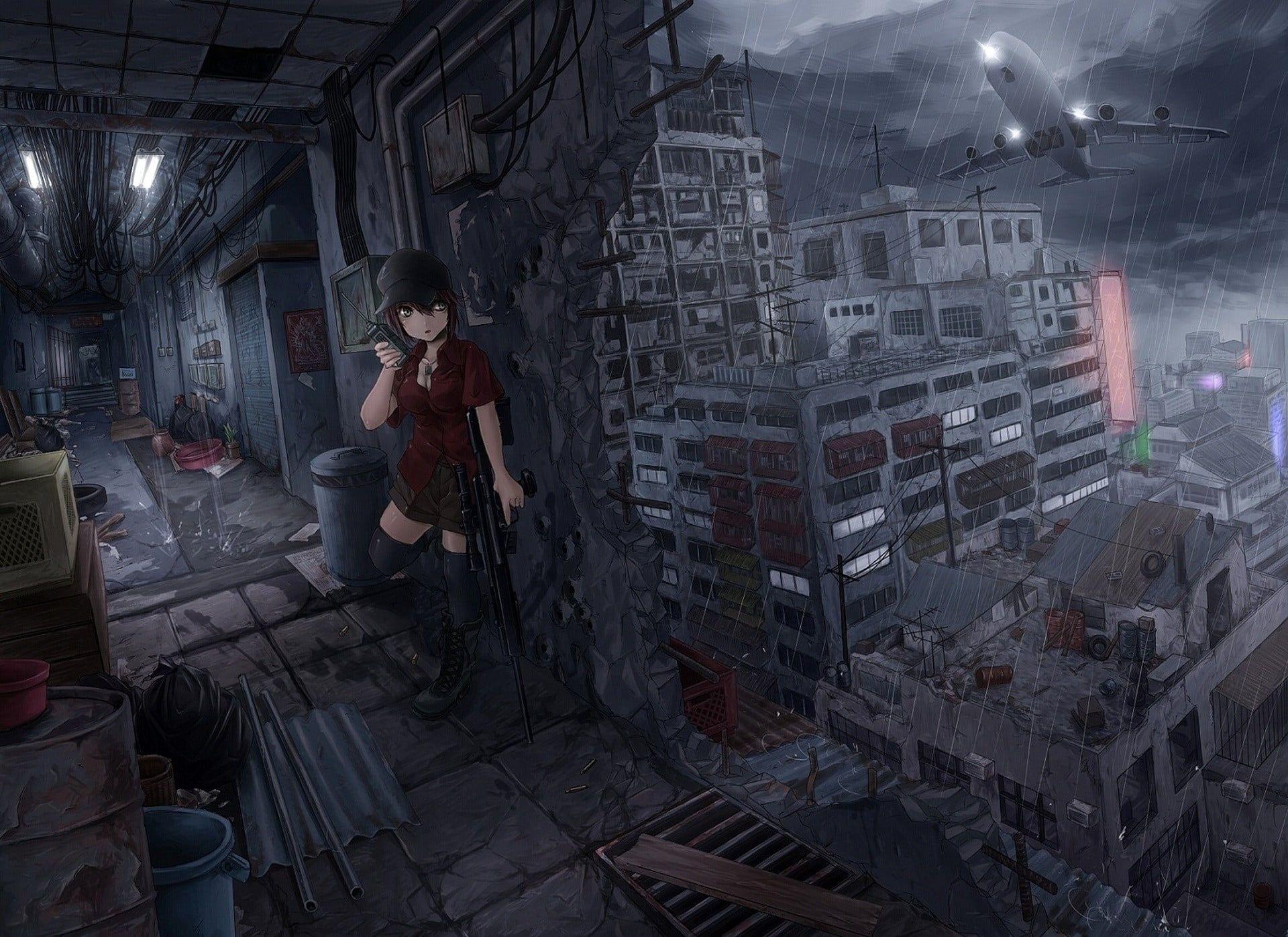 1920x1396 Female anime character standing near wall wallpaper