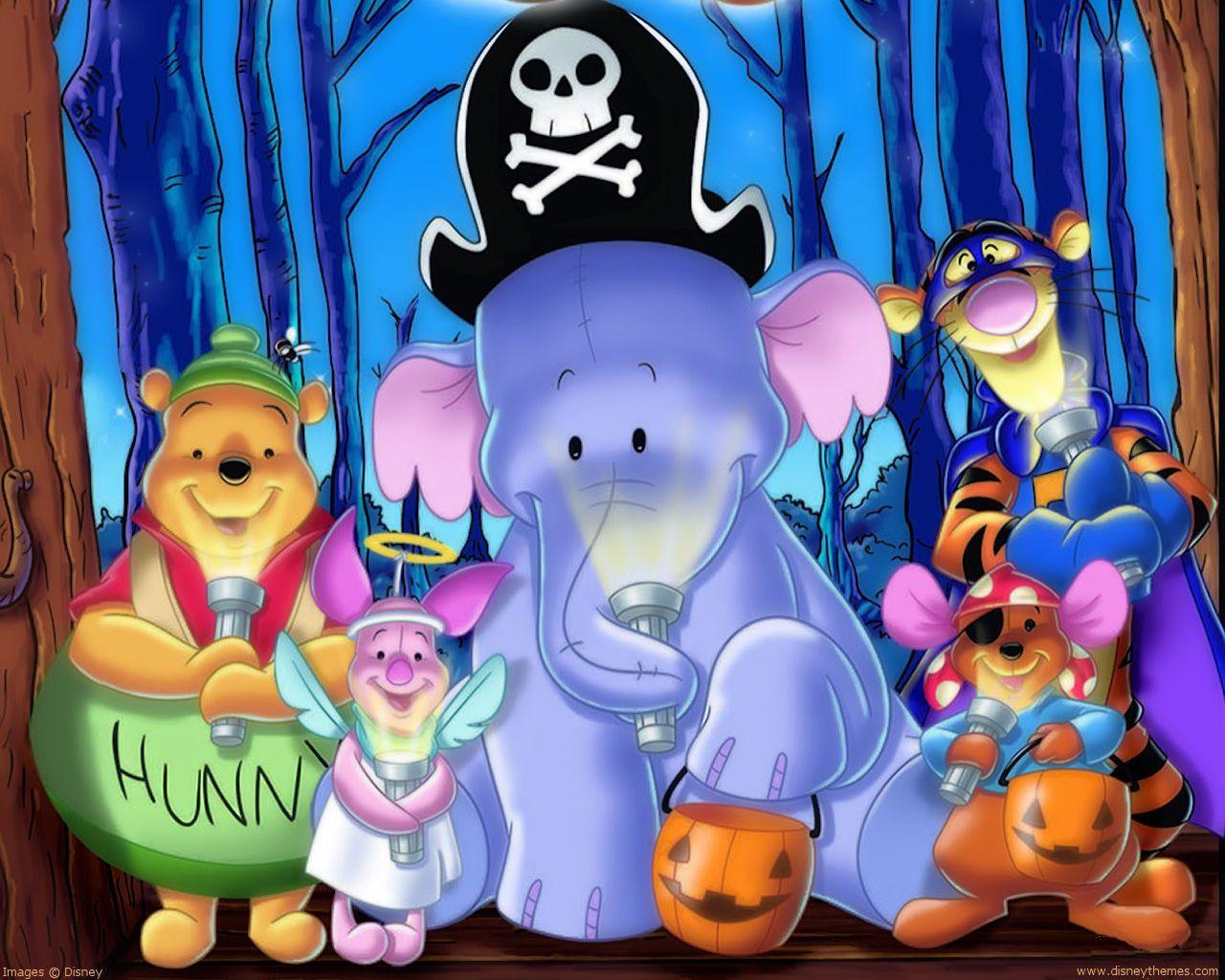 1280x1024 Free pooh and crew on halloween wallpaper background. Pooh