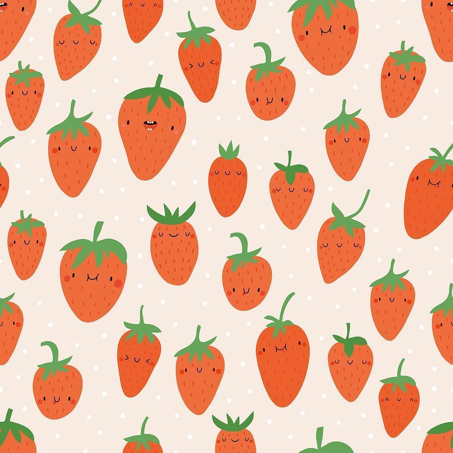 900x900 Strawberries. Cartoon fruits background
