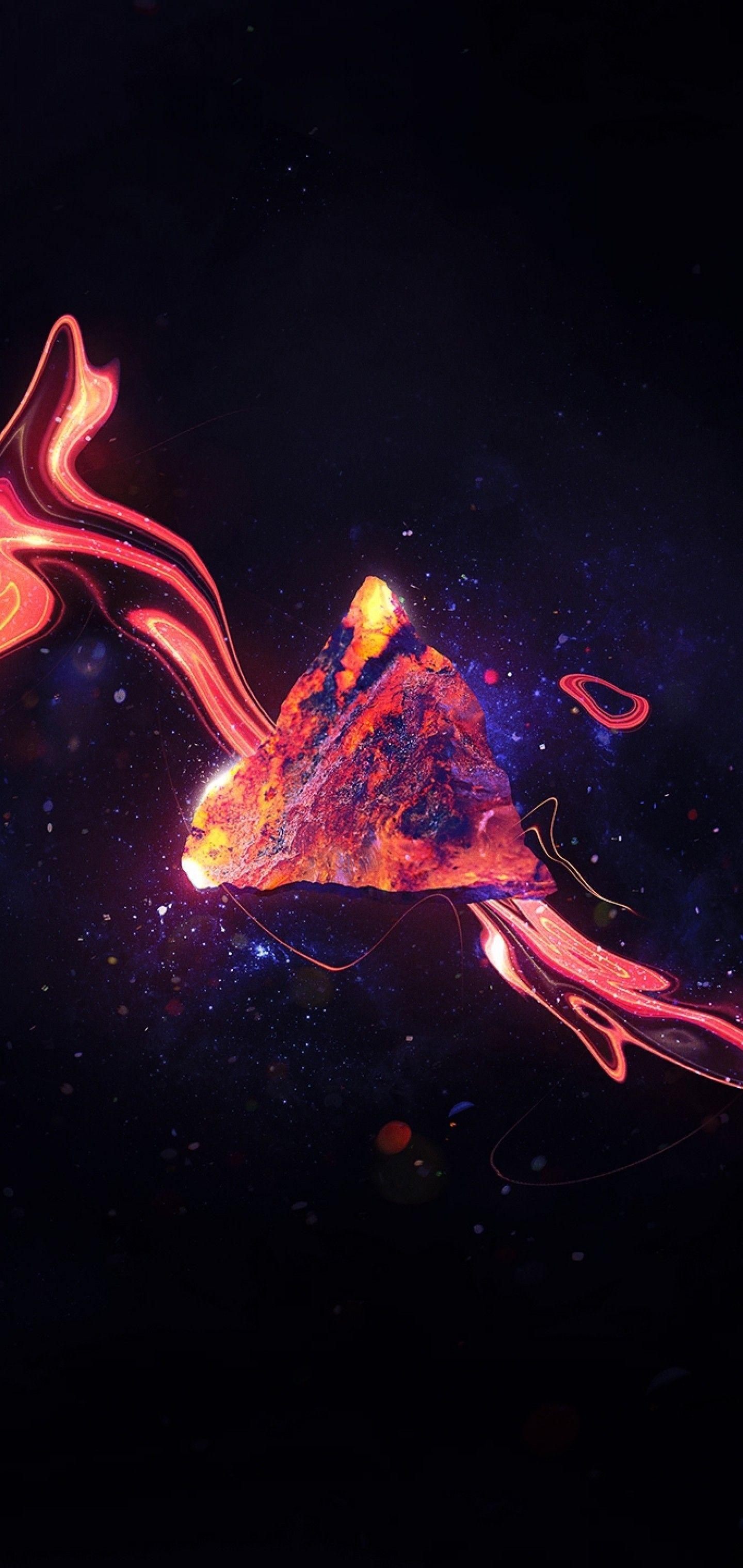 1440x3040 Download 1440x3040 Rock, Fiery Path, Triangle Wallpaper