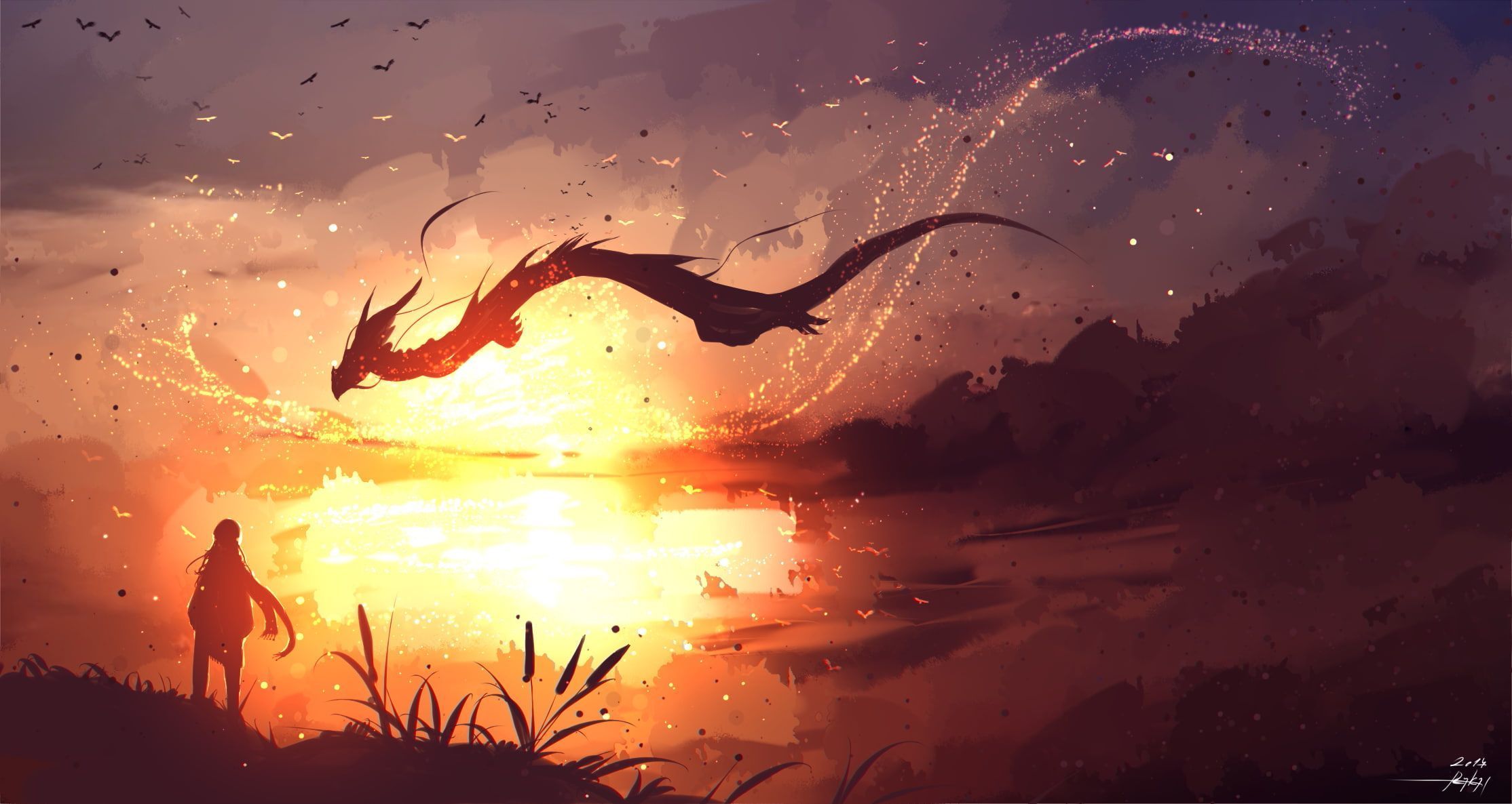 2228x1186 Fantasy wallpaper art, dragon