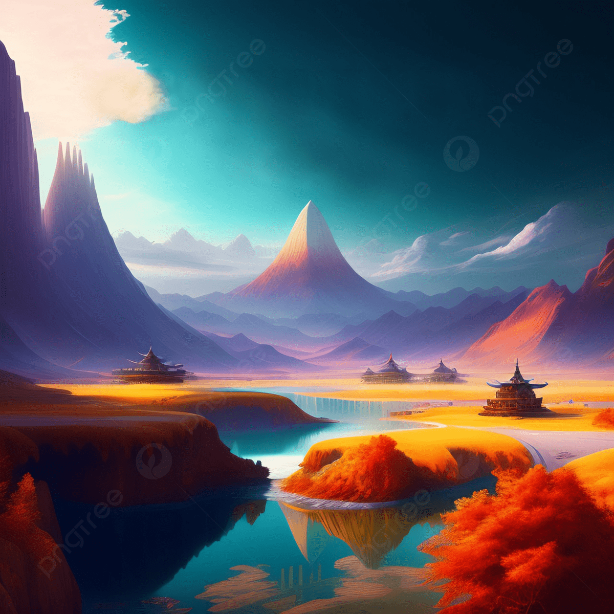 1200x1200 Mountain Valley Landscape Fantasy Art