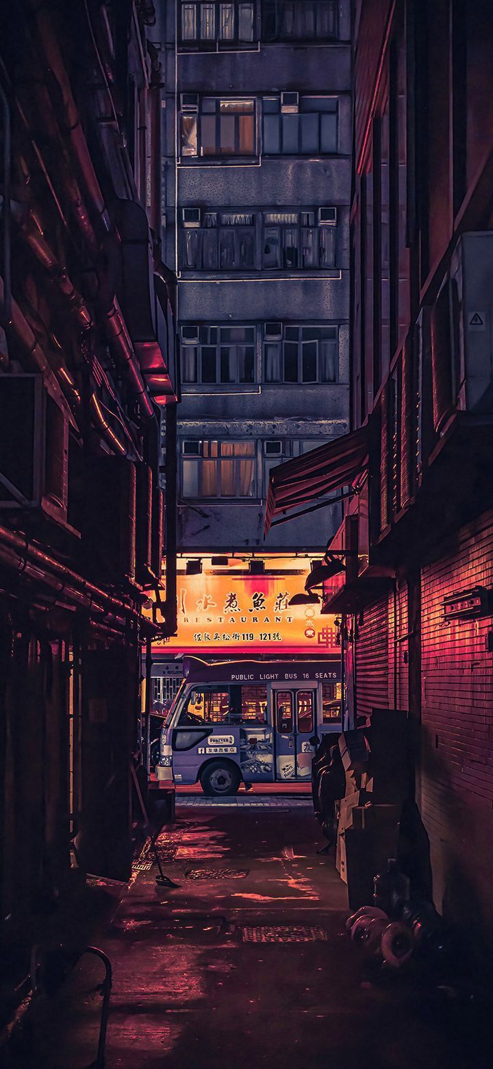720x1560 Chinese Neighborhood During A Dark Night 4K Phone Wallpaper