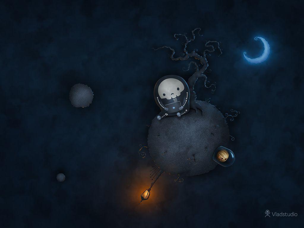 1024x768 Halloween on a Little Planet. Wallpaper