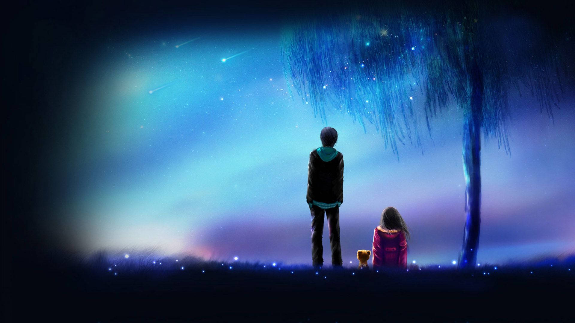 1920x1080 Anime Love Aurora Borealis Wallpaper