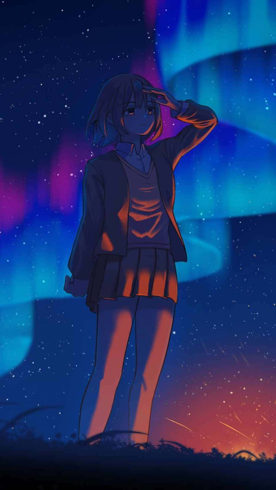 900x1599 Download iPhone 12 Anime Girl Aurora