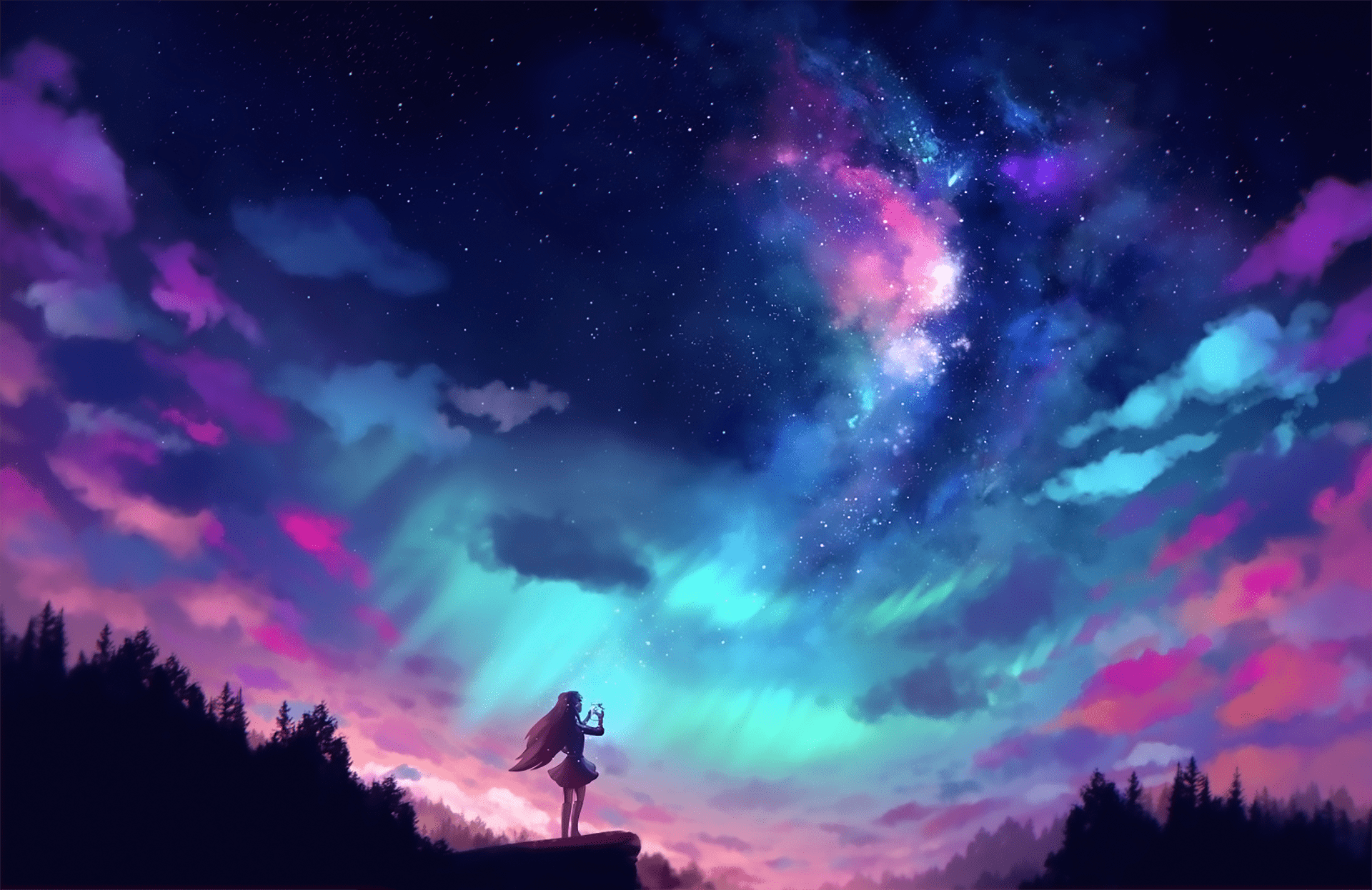 1920x1246 Anime Girl under Colorful Sky
