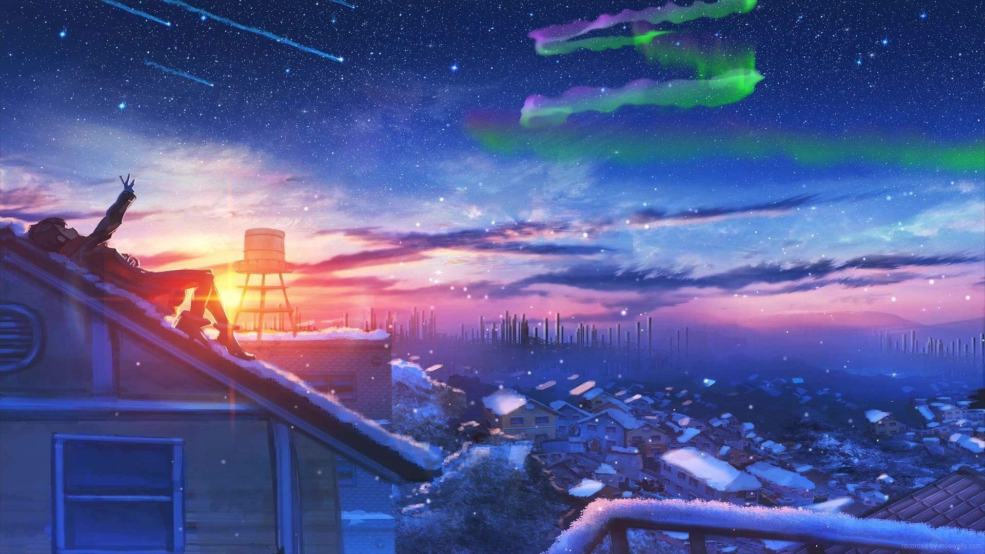 1920x1080 Anime Girl Lying On The Roof Watching