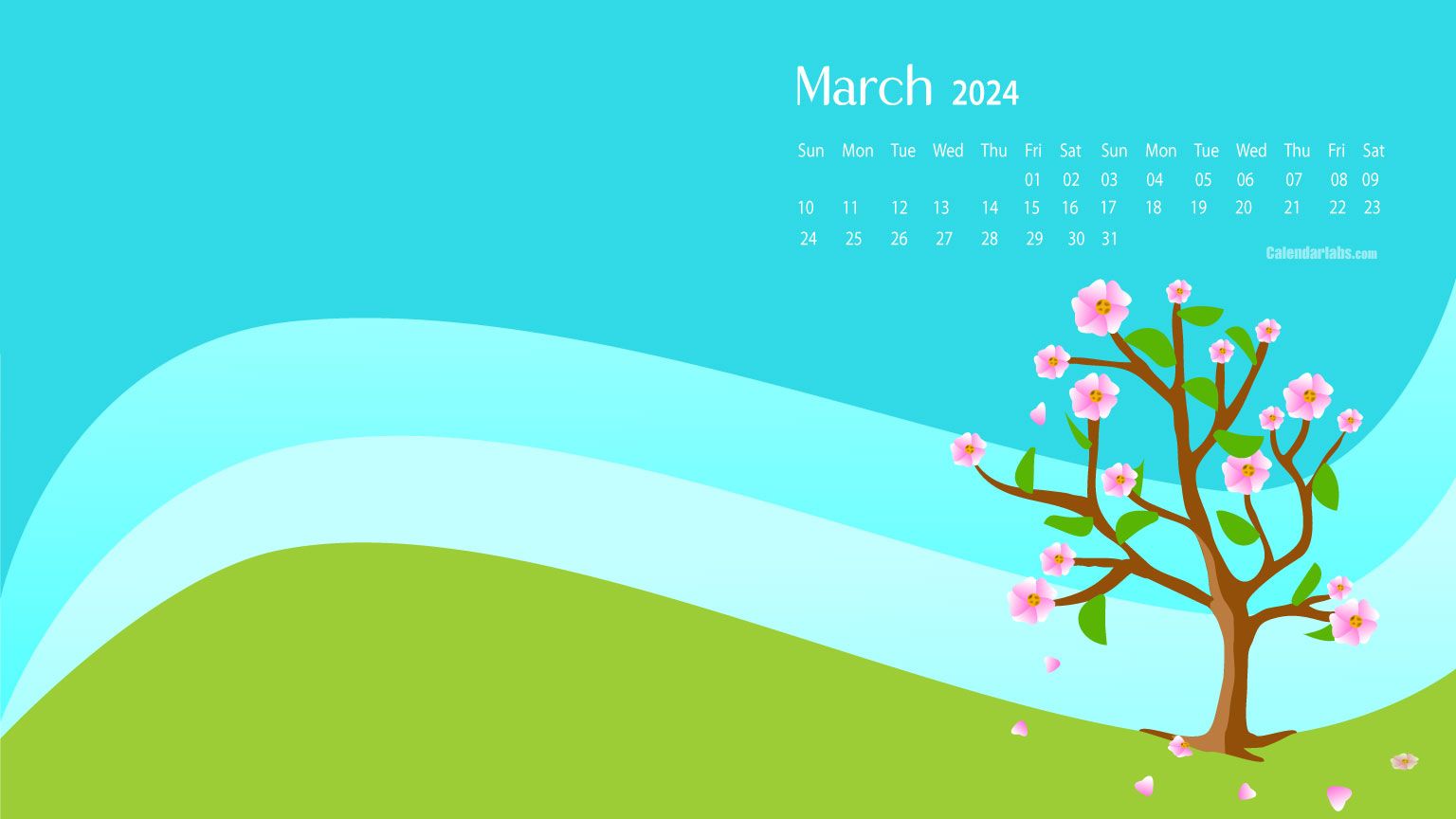 1536x864 March 2024 Desktop Wallpaper Calendar