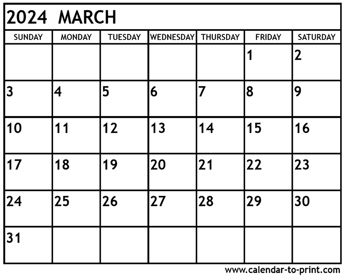 1200x960 March 2024 Calendar Printable