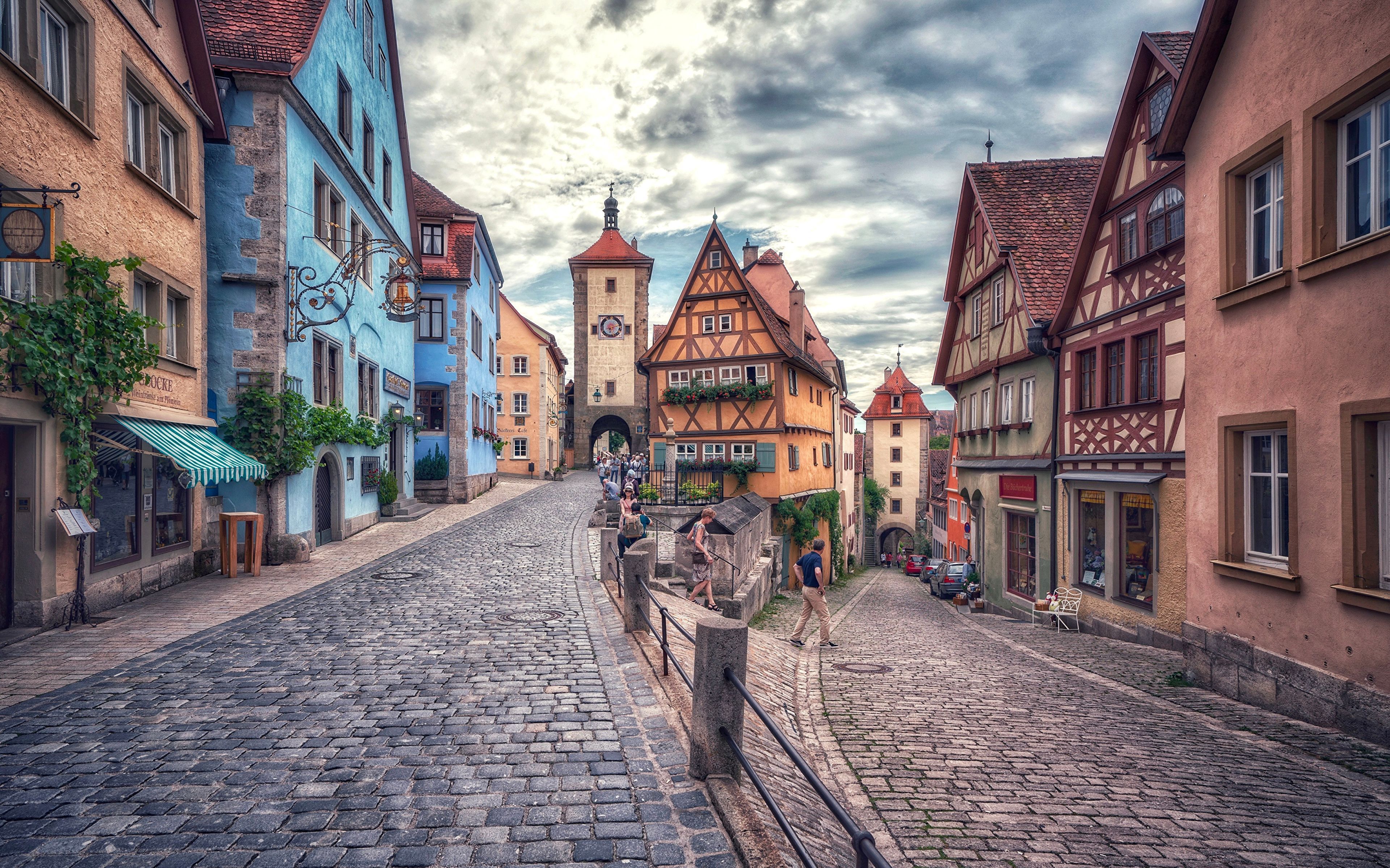 3840x2400 Picture Germany Rothenburg HDR Street