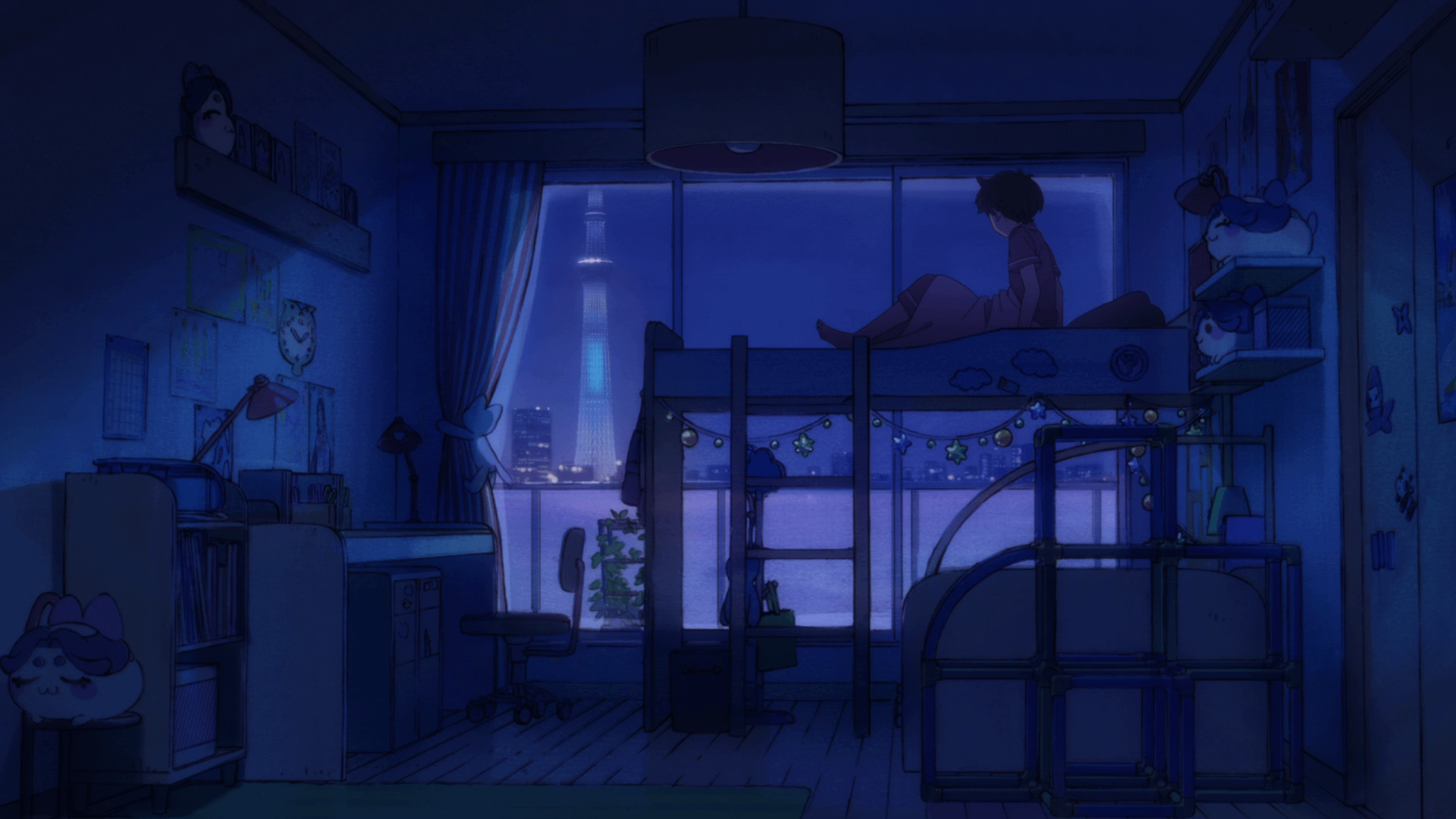 1920x1080 Blue themed room. Sarazanmai
