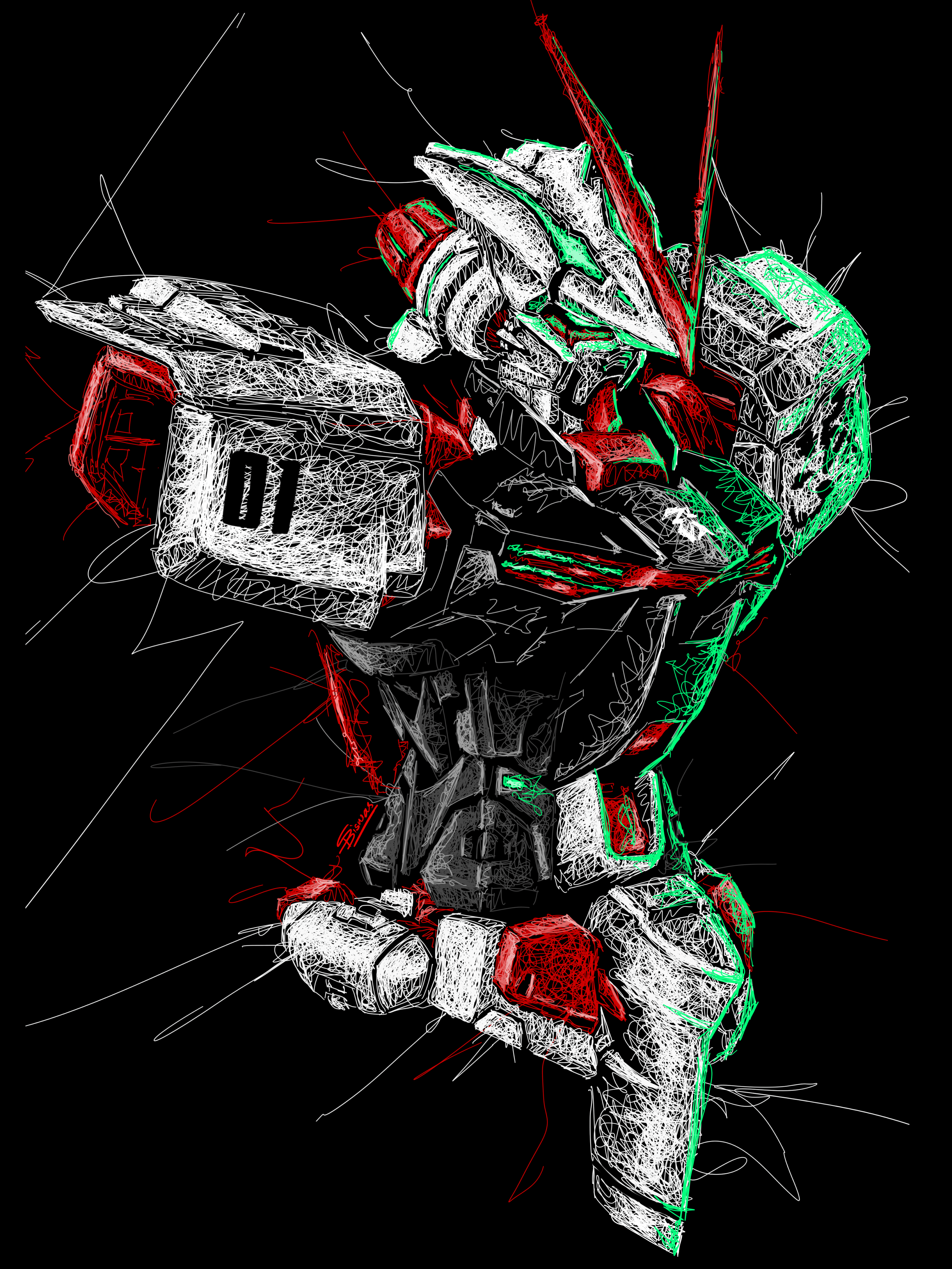 3464x4618 Gundam astray red frame scribbleart