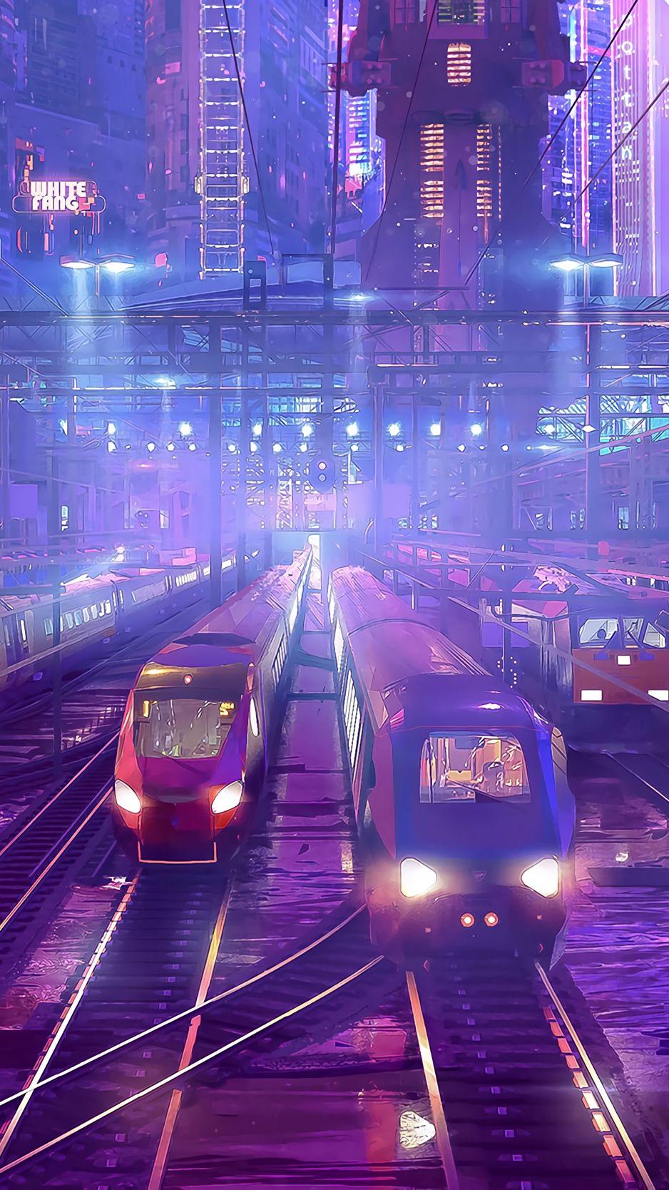 938x1668 Download wallpaper 938x1668 trains, railway, station, art