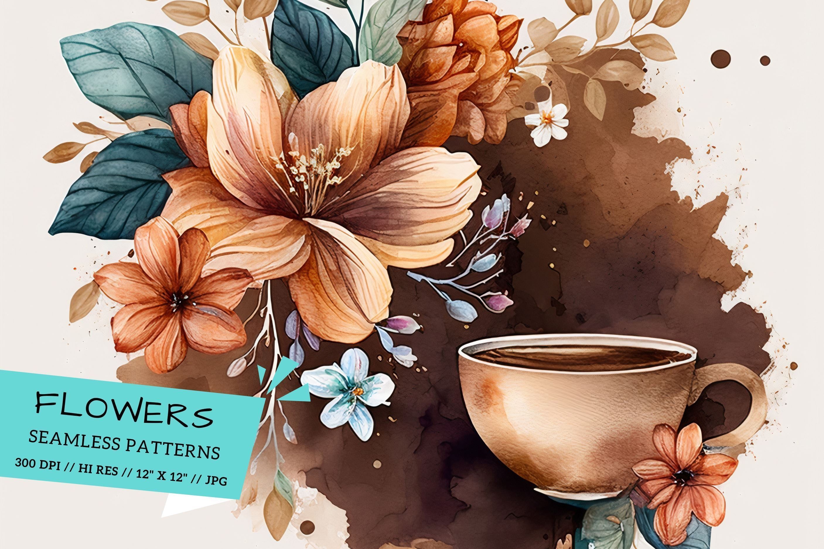 2813x1875 Watercolor coffee Floral Background