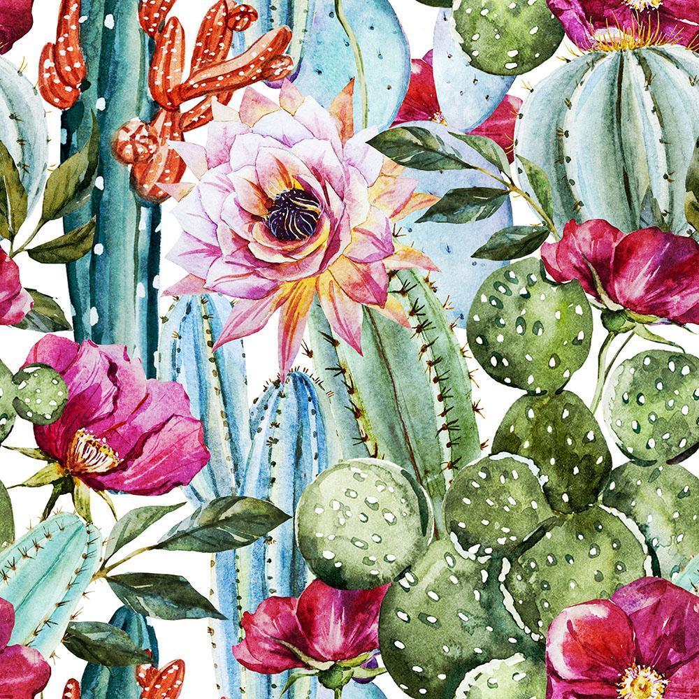 1000x1000 Watercolor cactus pattern Wall Mural Wallpaper