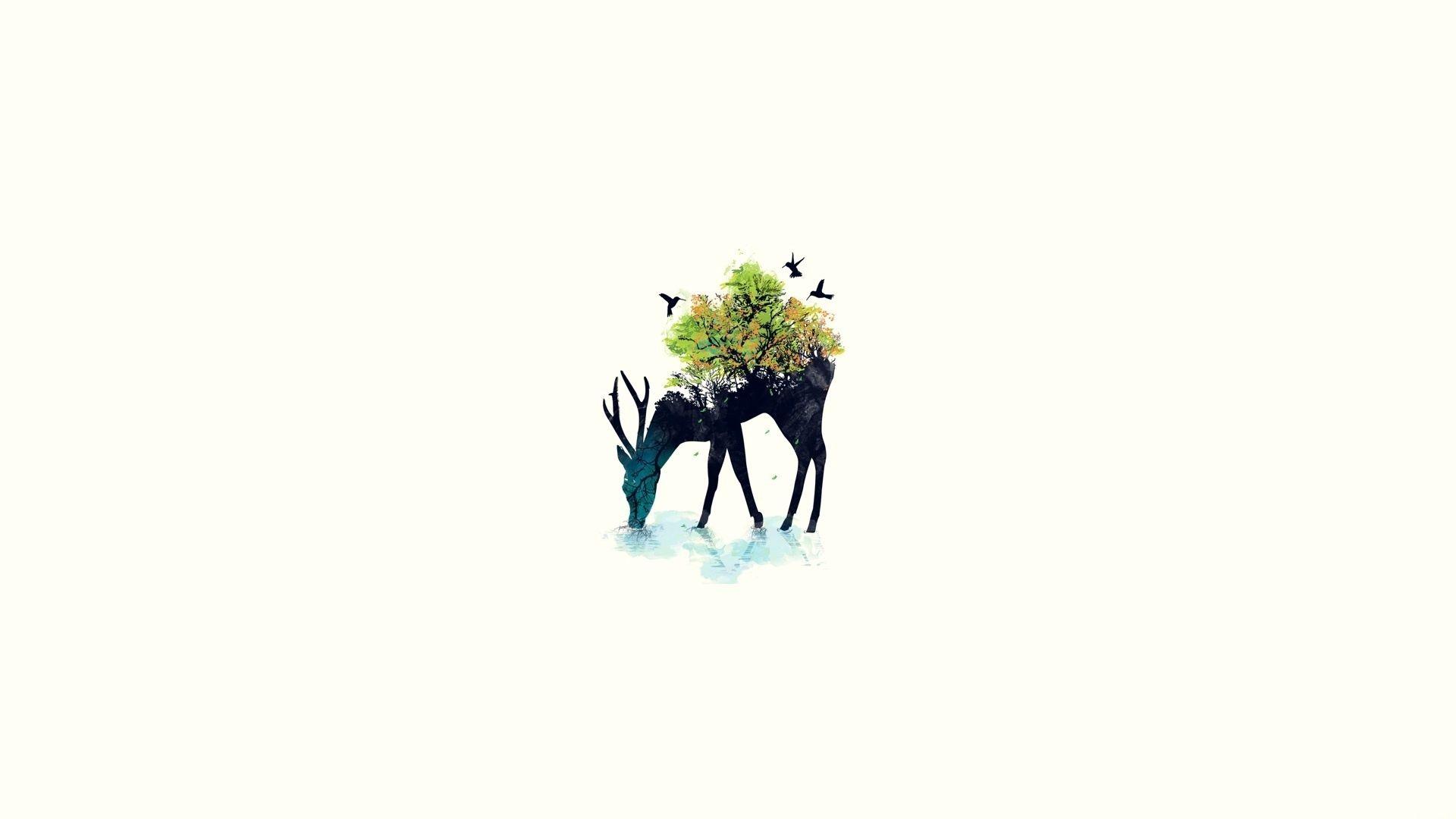 1920x1080 Deer Minimalism Vector Background Nature
