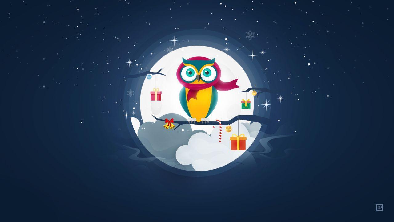 1280x720 Wallpaper Owl, Winter, Gifts, Christmas, Minimal, HD