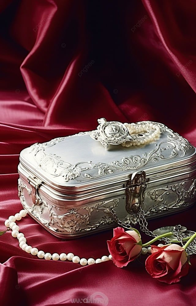 640x1001 Silver Jewelry Box And Rose On Satin