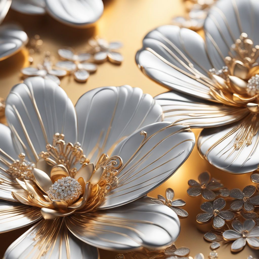 1024x1024 3D wallpaper golden and silver jewelry