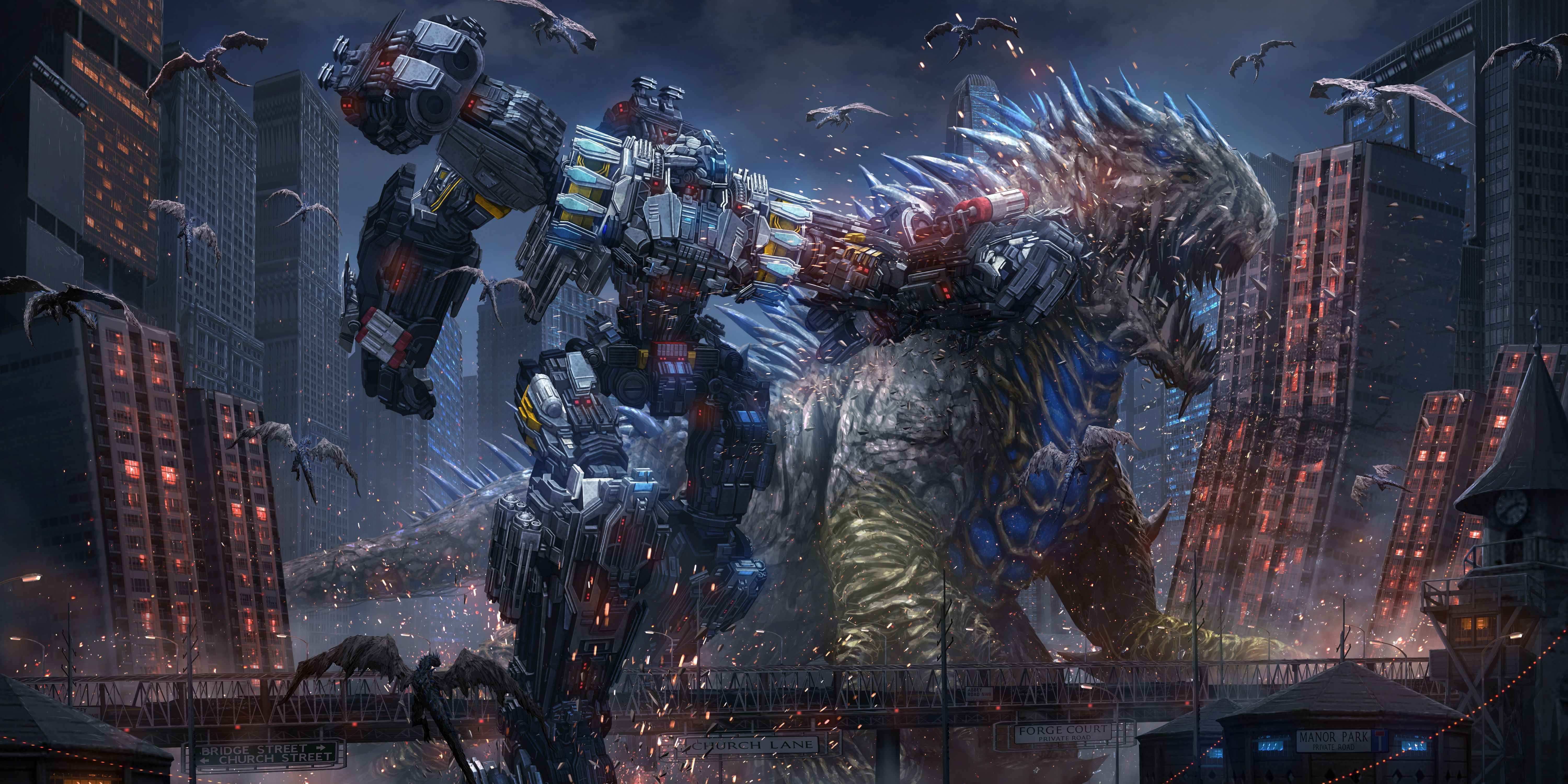 5999x2999 Wallpaper Robot Monsters Fantasy