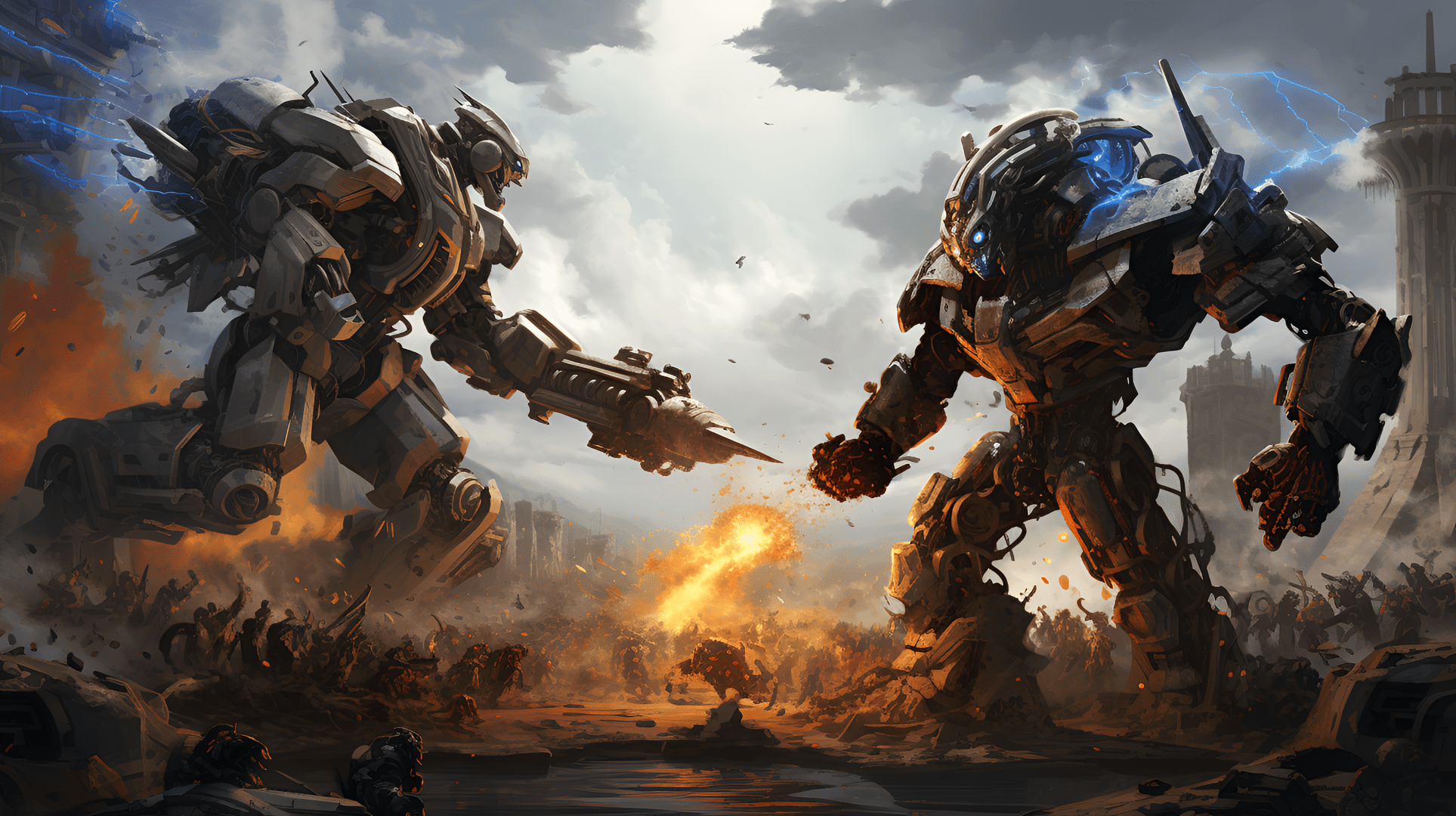1927x1080 Epic Mechs Battle HD Wallpaper