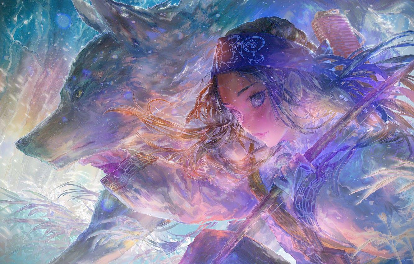 1332x850 Wallpaper girl, wolf, beast, Golden Kamuy image for desktop