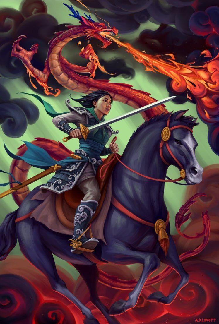 748x1107 Mulan, Dragon, Sword, Horse Wallpaper HD / Desktop