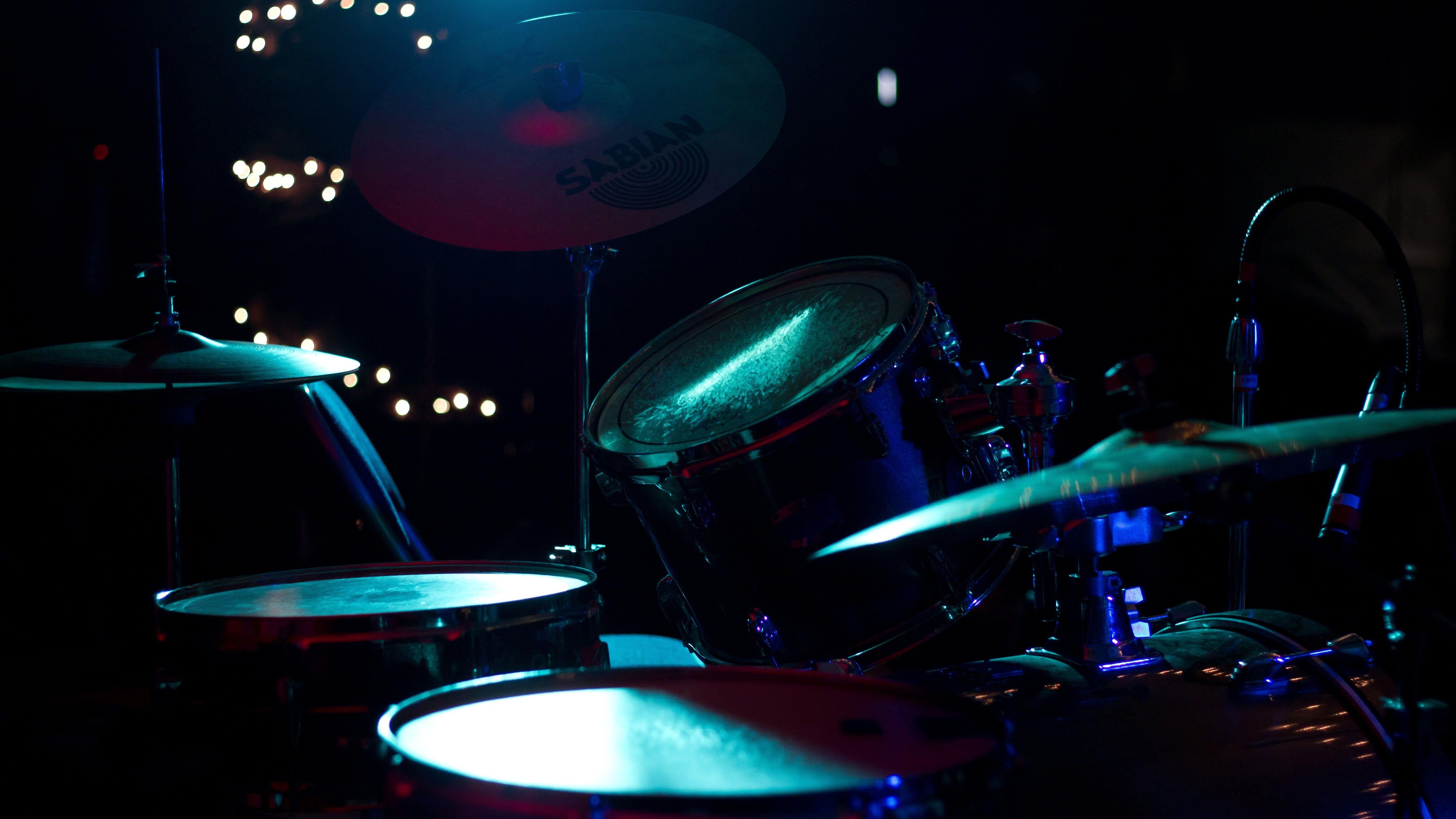 5184x2916 Black drum set, drums, music, photography HD wallpaper