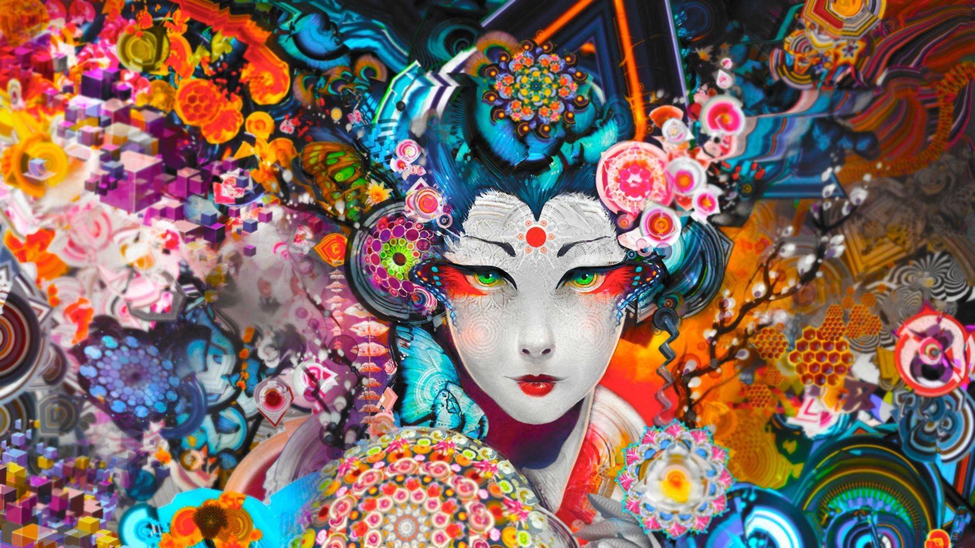 1920x1080 colorful, Abstract, Geisha Wallpaper HD / Desktop and Mobile