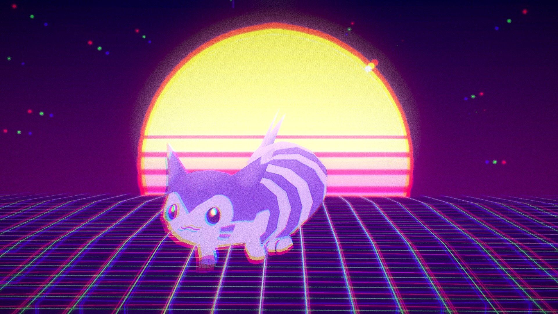 1920x1080 Vaporwave Furret Free 3D