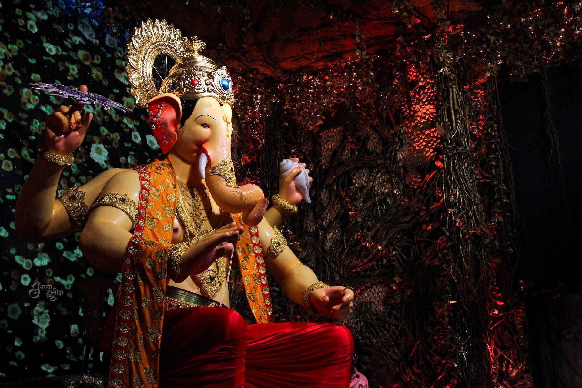 1920x1280 Download Ganesh 4K Surrounded By Plants