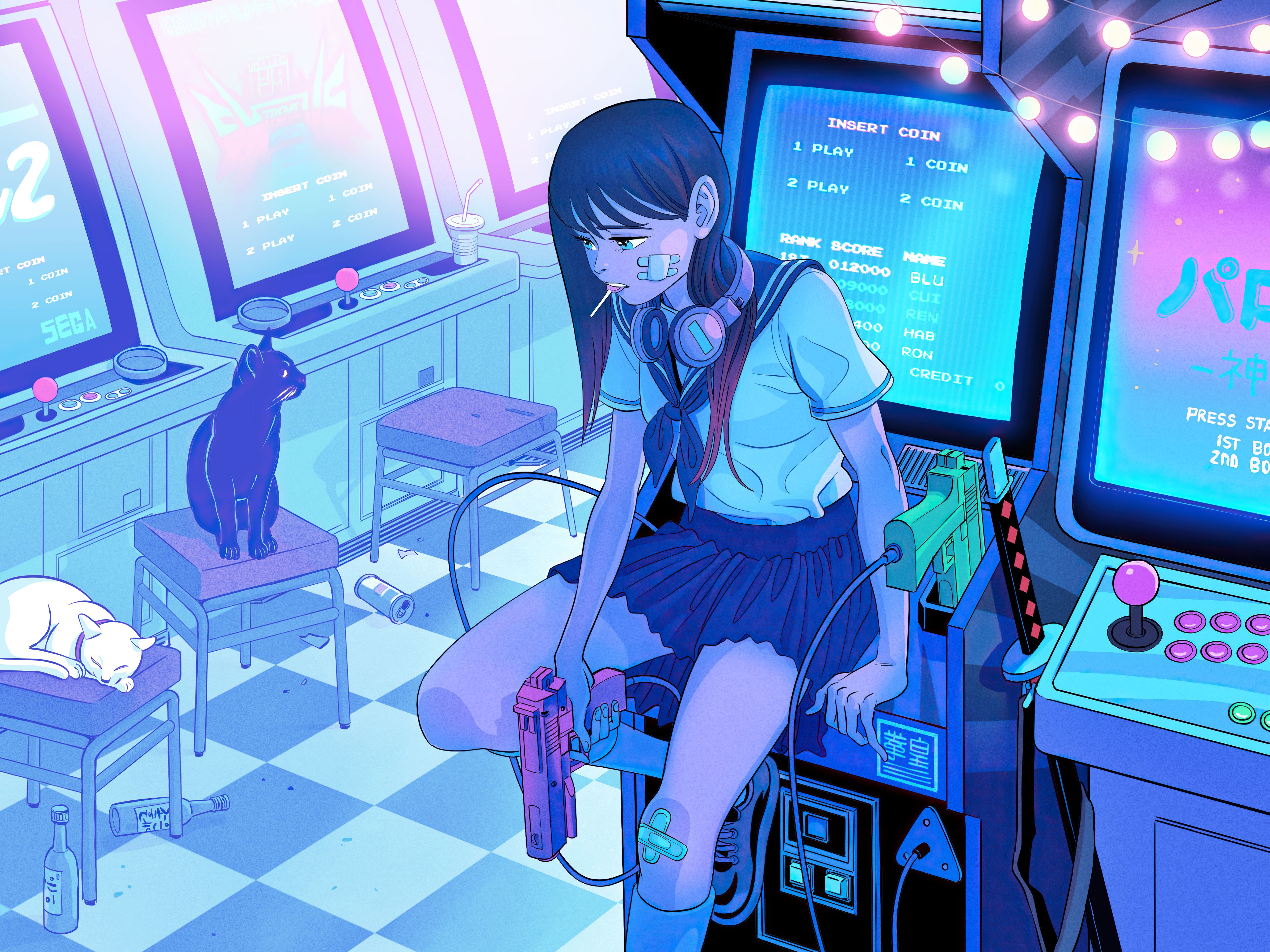 5120x3838 Anime Girl Retro Gaming Wallpaper, HD