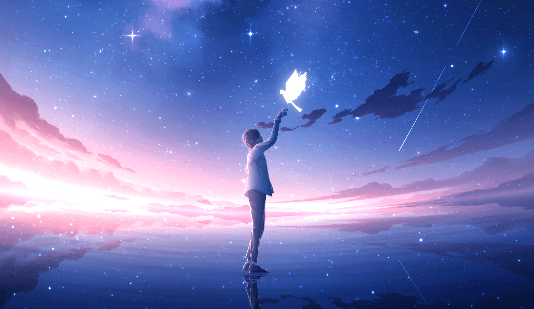 2160x1250 Starry Sky Anime Boy Anime Boy HD Wallpaper