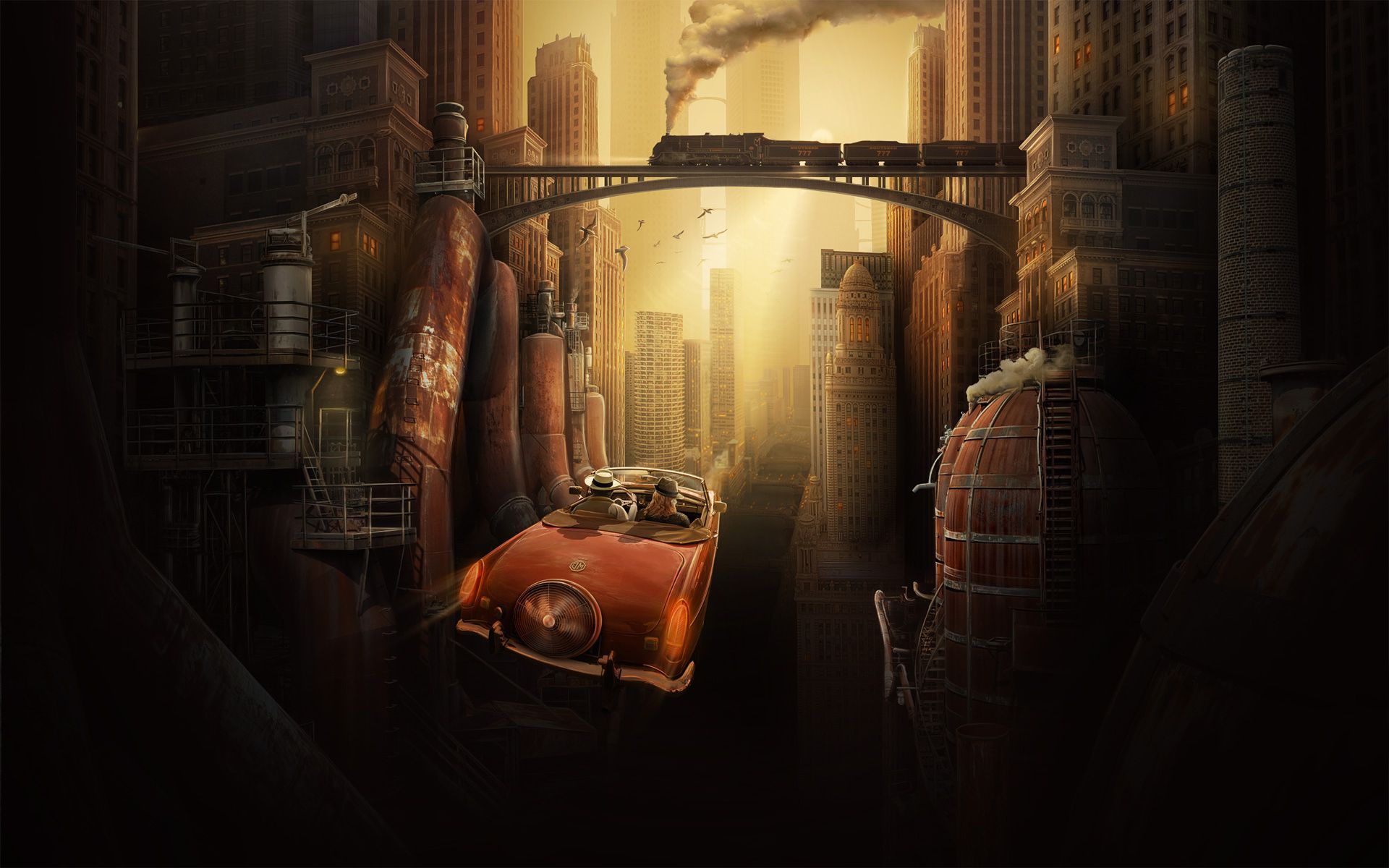 1920x1200 Wallpaper auto, bridge, metal, pipe