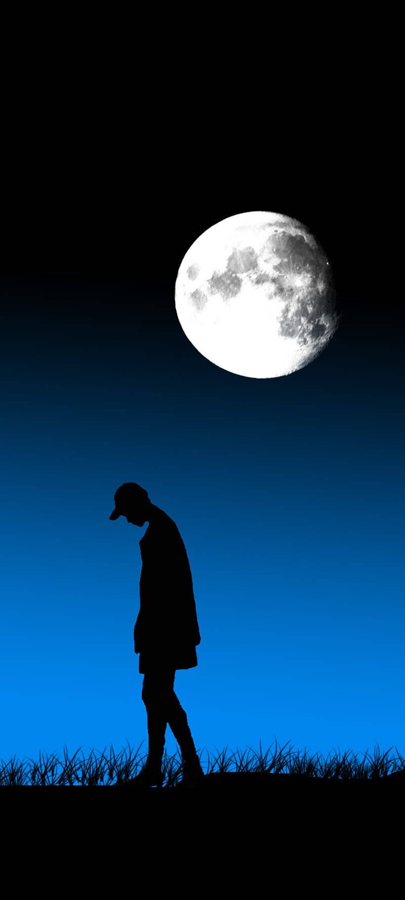 800x1778 Dark Sad Man And Moon Wallpaper
