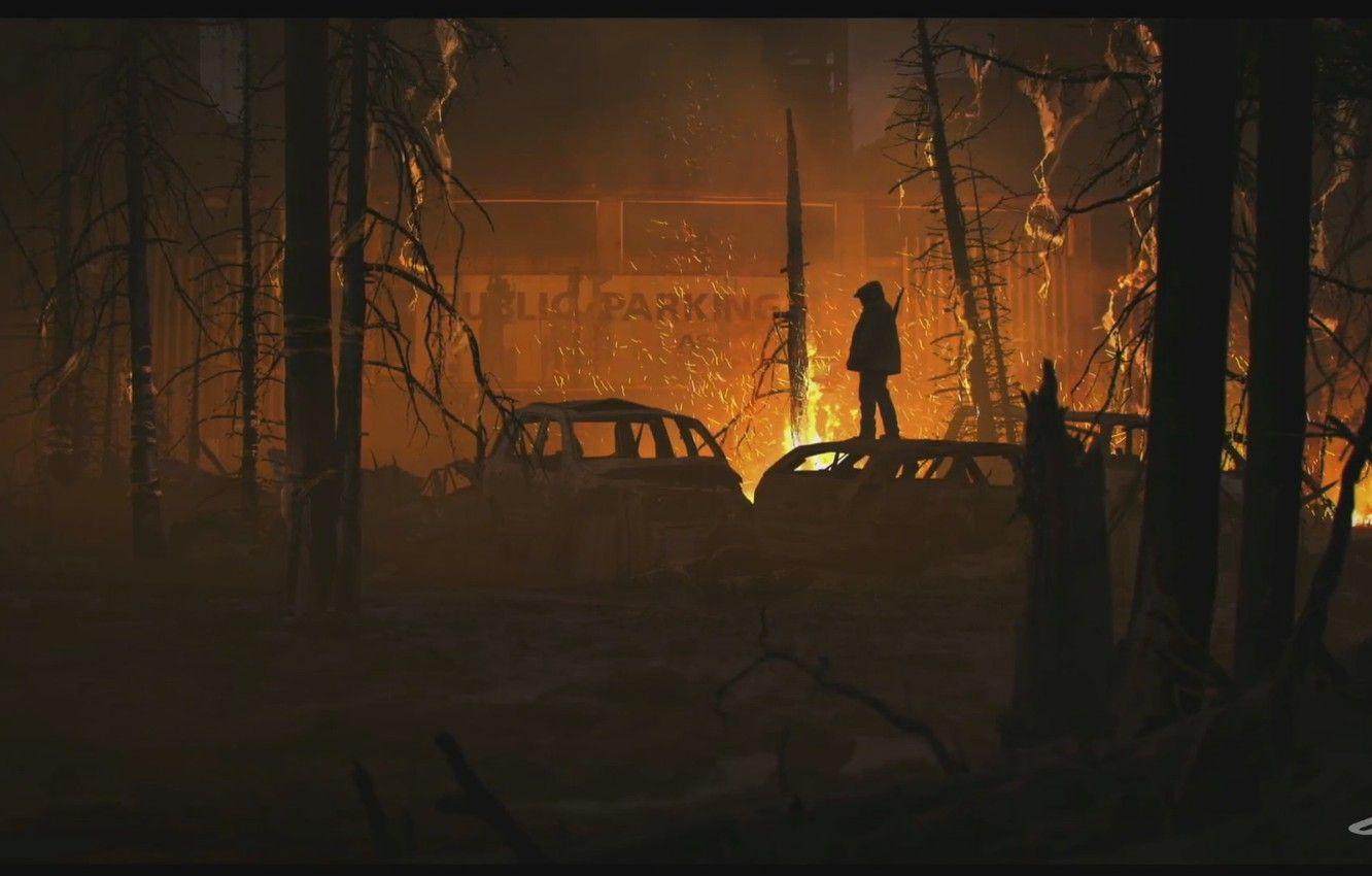 1332x850 Wallpaper forest, fire, Naughty Dog, The Last of Us Part II