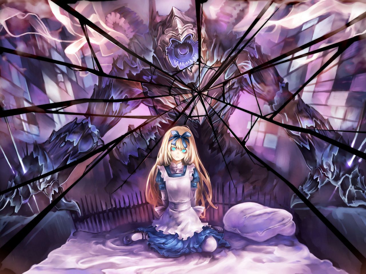 1280x960 fear, monster, anime, mirror, art