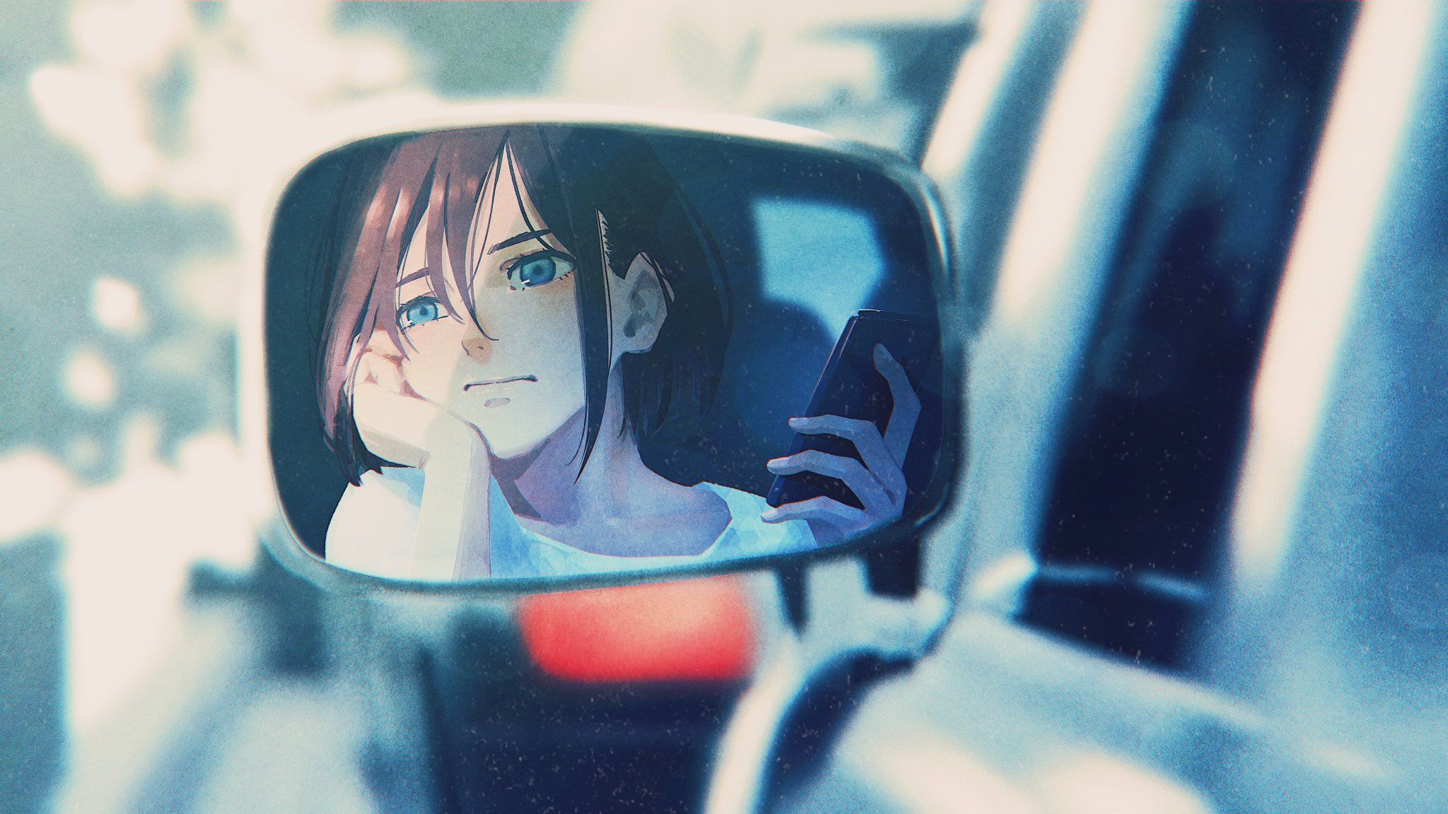 2048x1152 brunette, blue eyes, short hair
