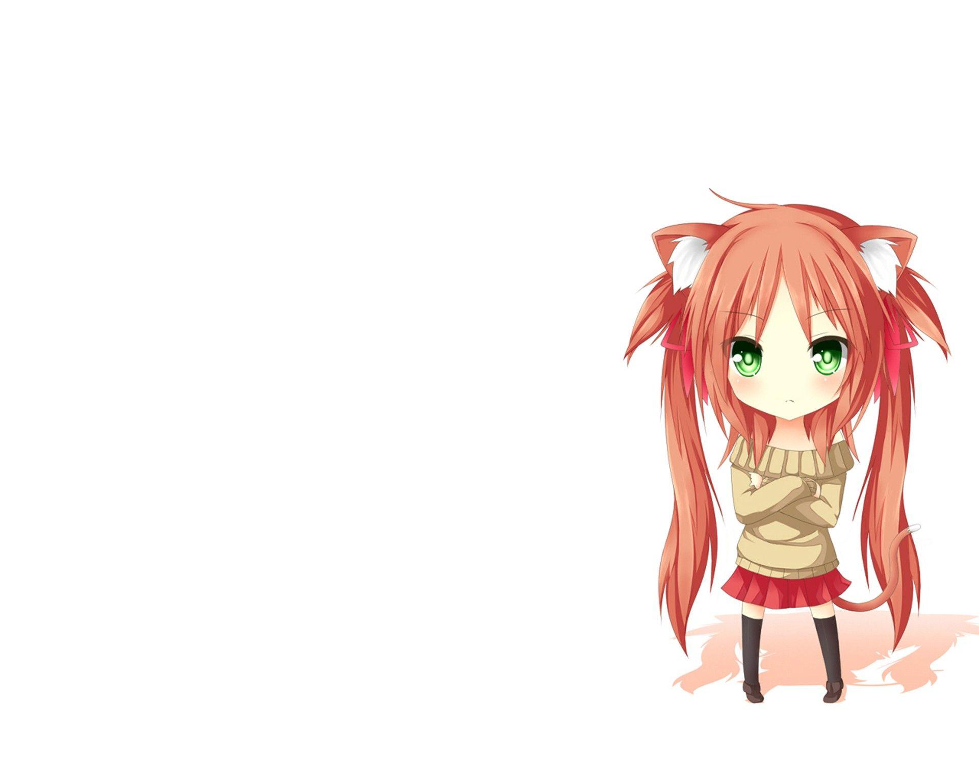 1920x1536 Redheads chibi nekomimi green eyes anime simple background anime