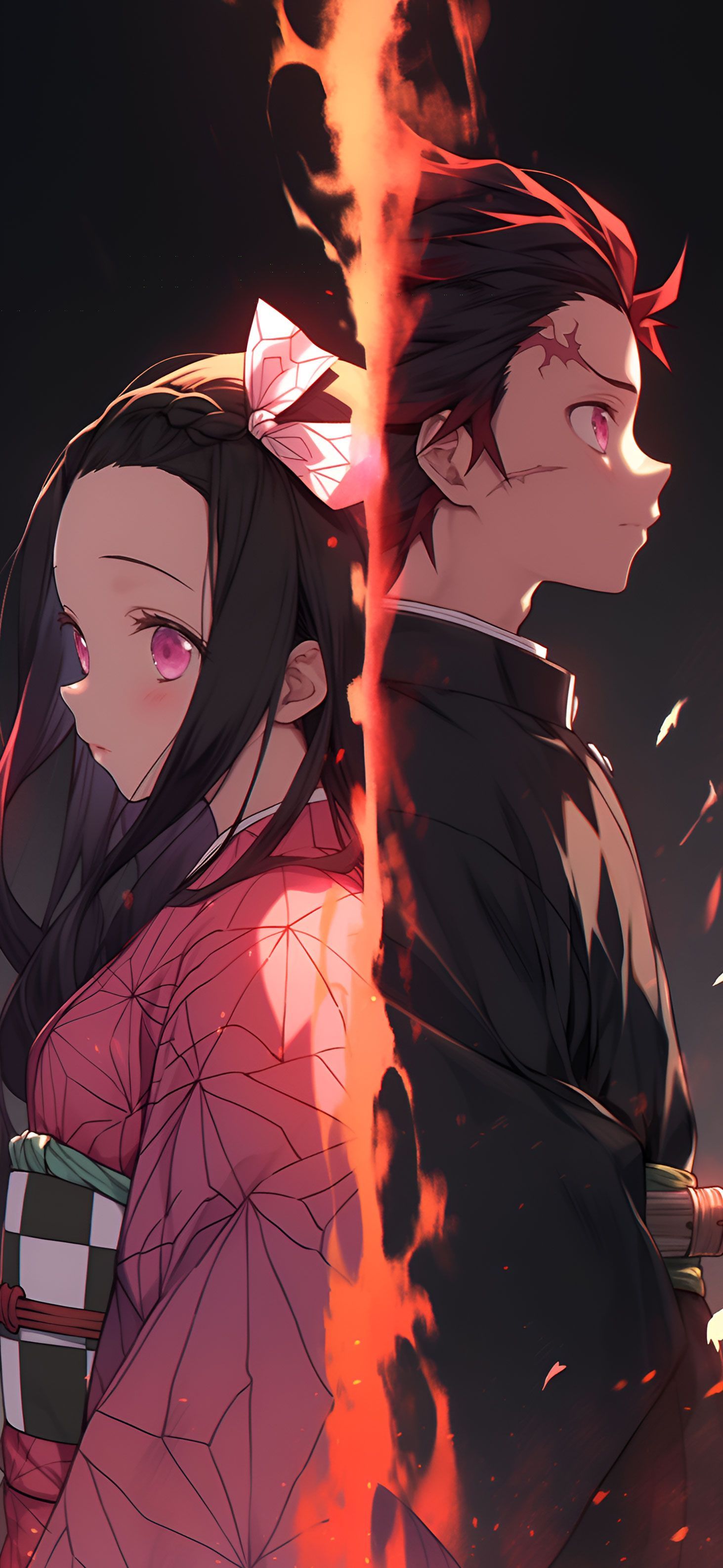 1463x3171 Demon Slayer Tanjiro & Nezuko Wallpaper